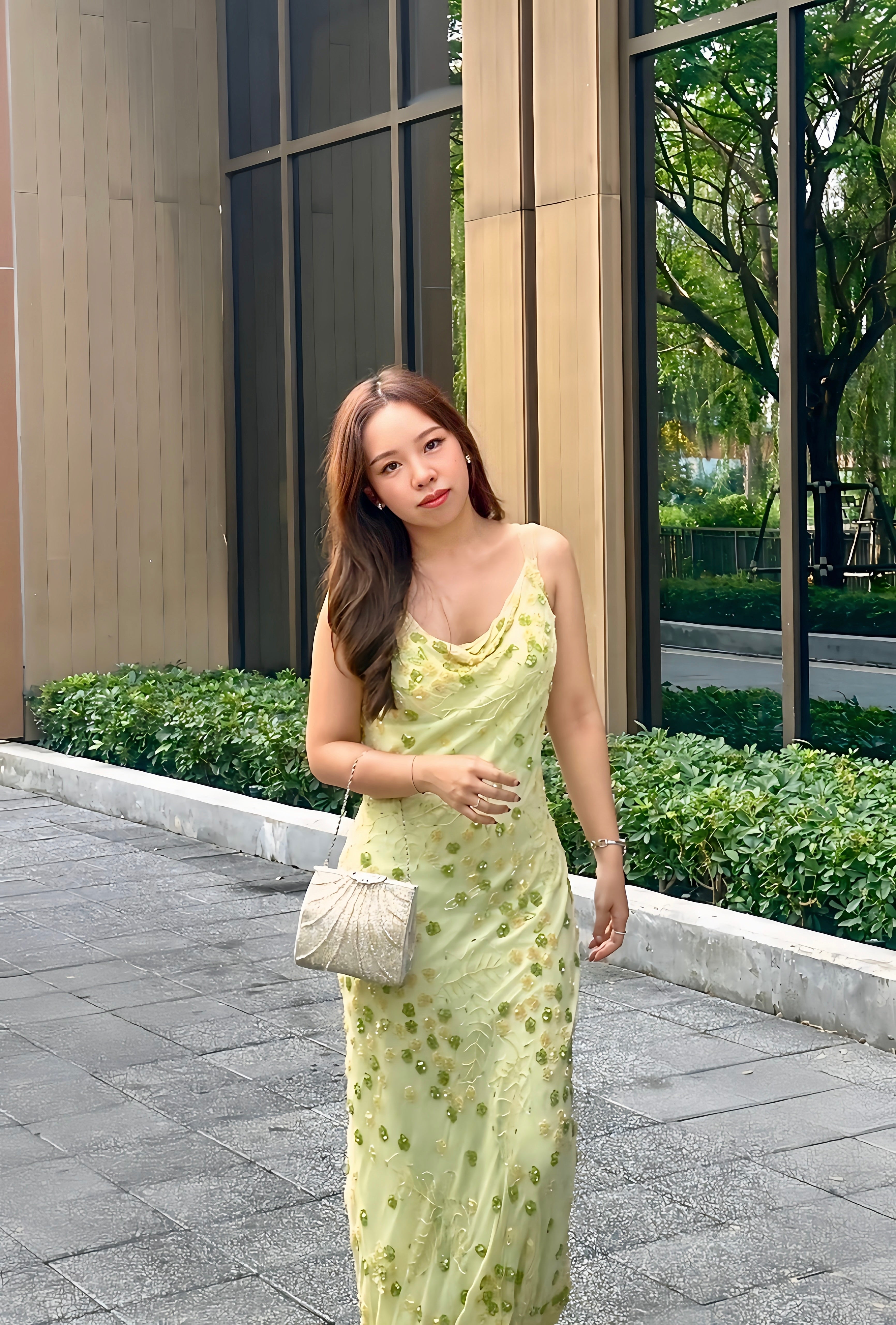 V63 Vintage Scala Light Yellow Green Evening Gown (XS-S)