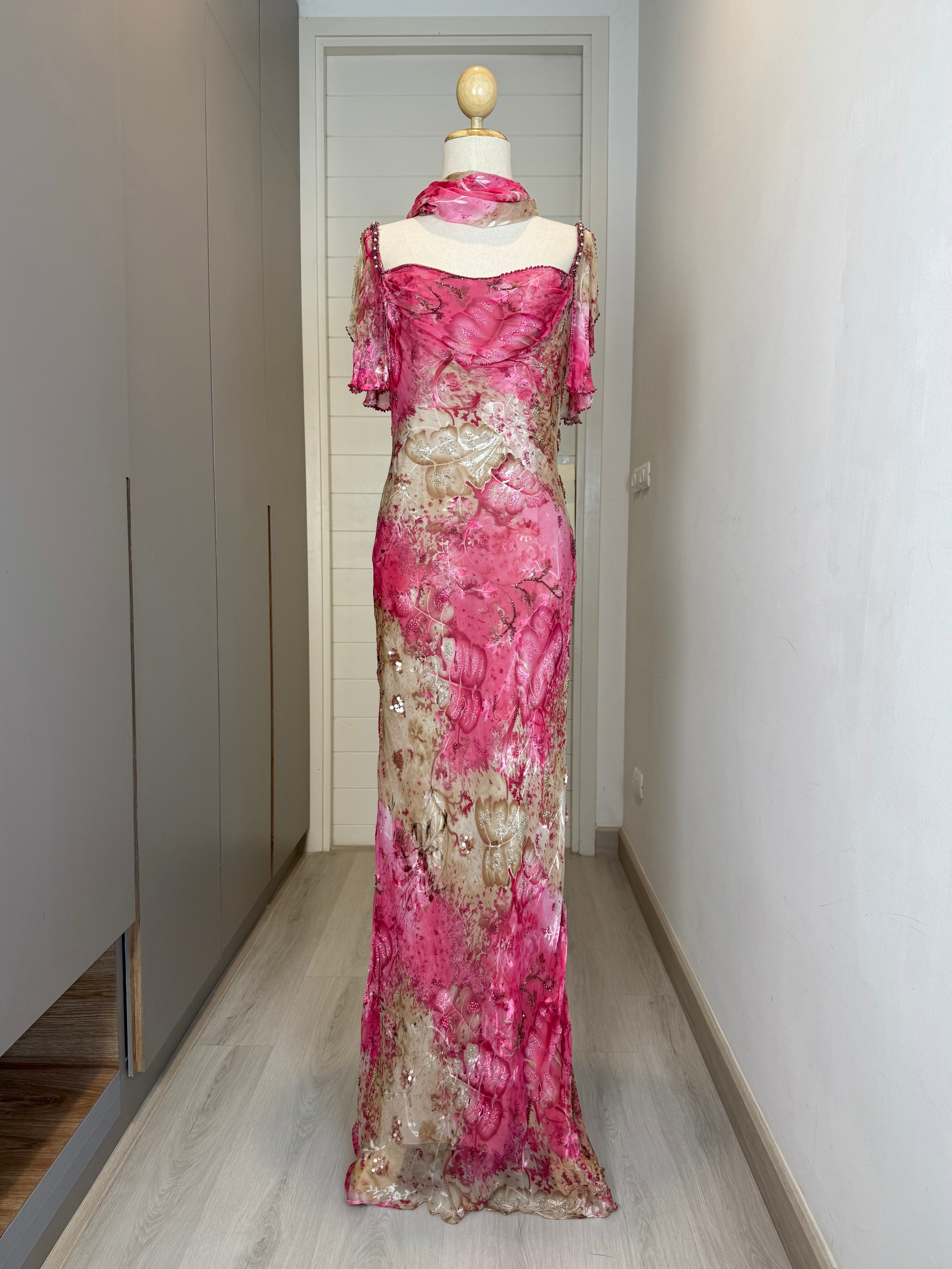 V236 Vintage Super Rare Fuchsia Bloom Gown (XS–M)