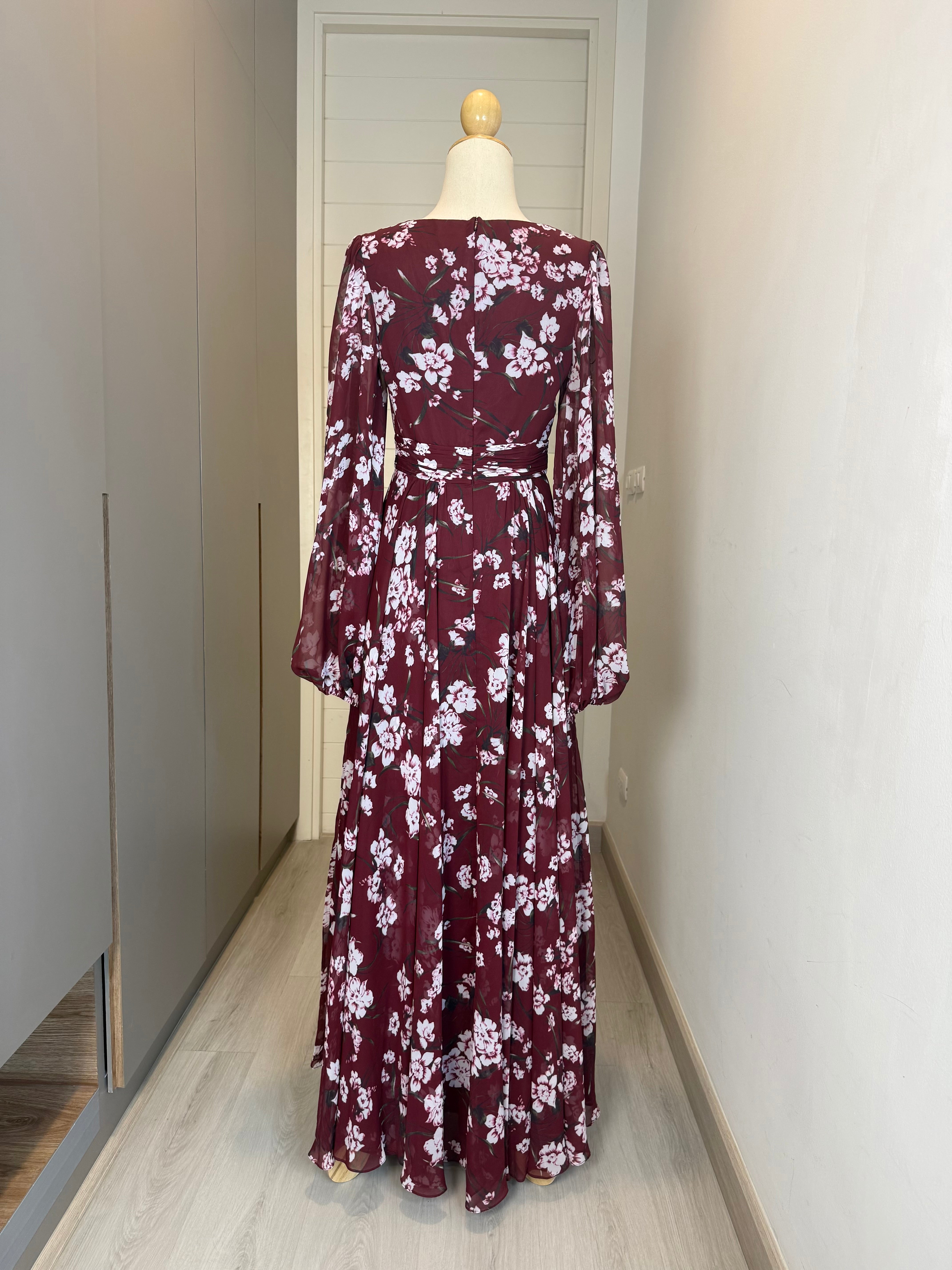 V238 Vintage Mac Duggal Red Wine Evening Gown (XS)