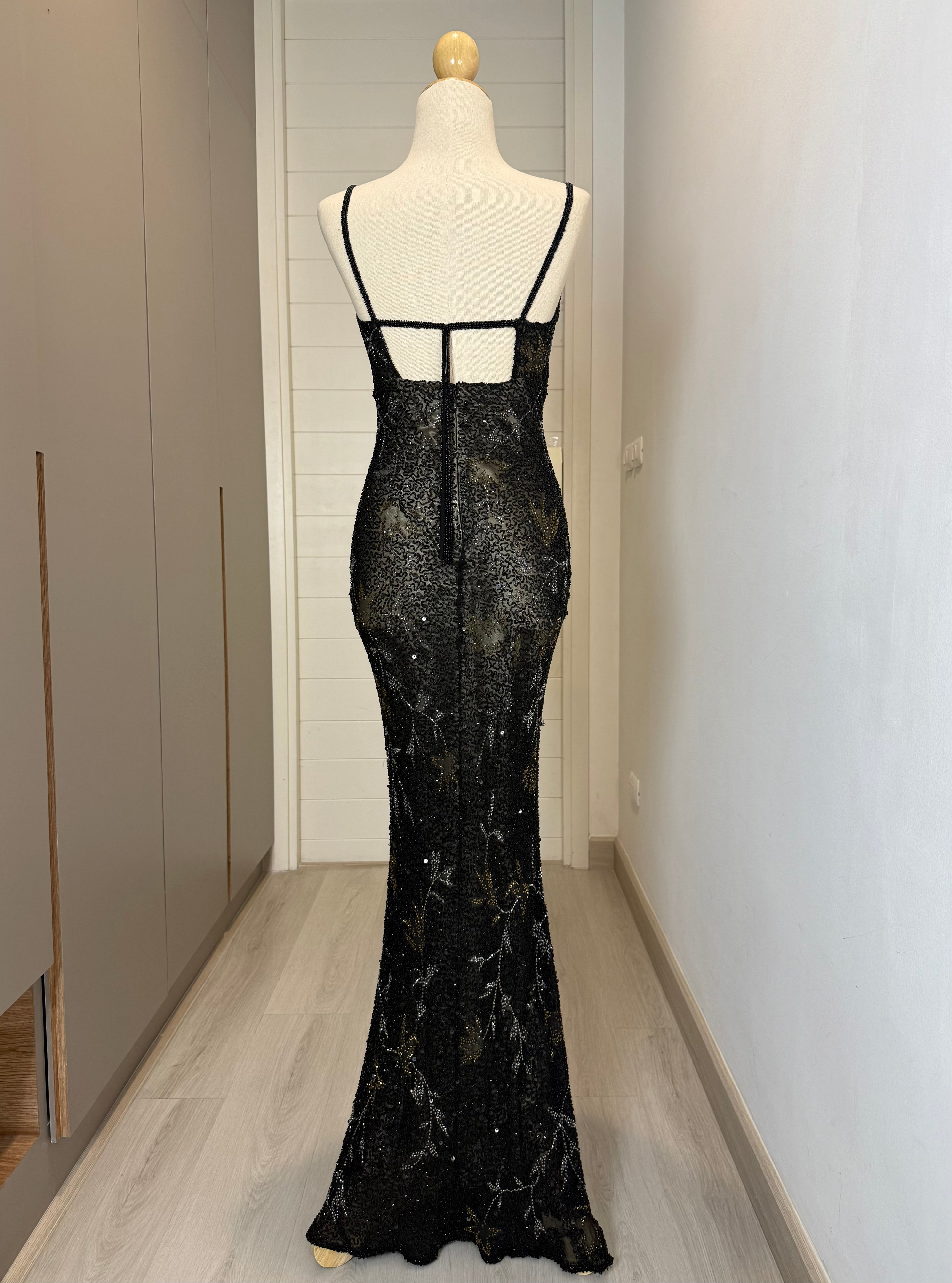 V145 Vintage Scala Black Sequin Gown (XS-S)