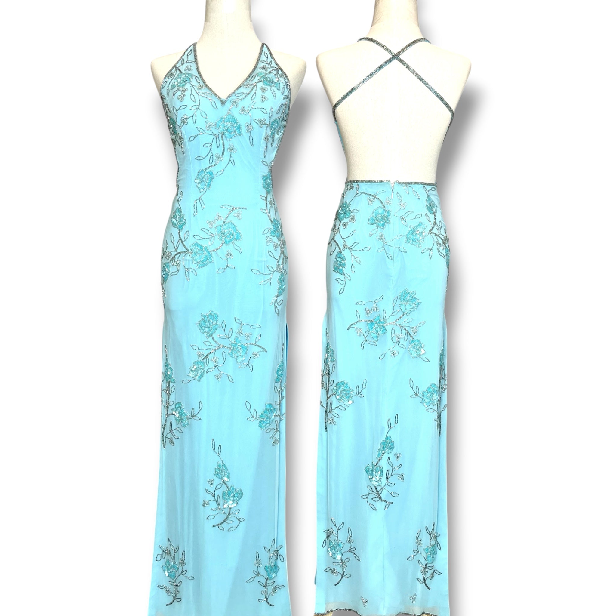 V08 Vintage David's Bridal Blue Evening Gown (XXS) *ชุดใหม่