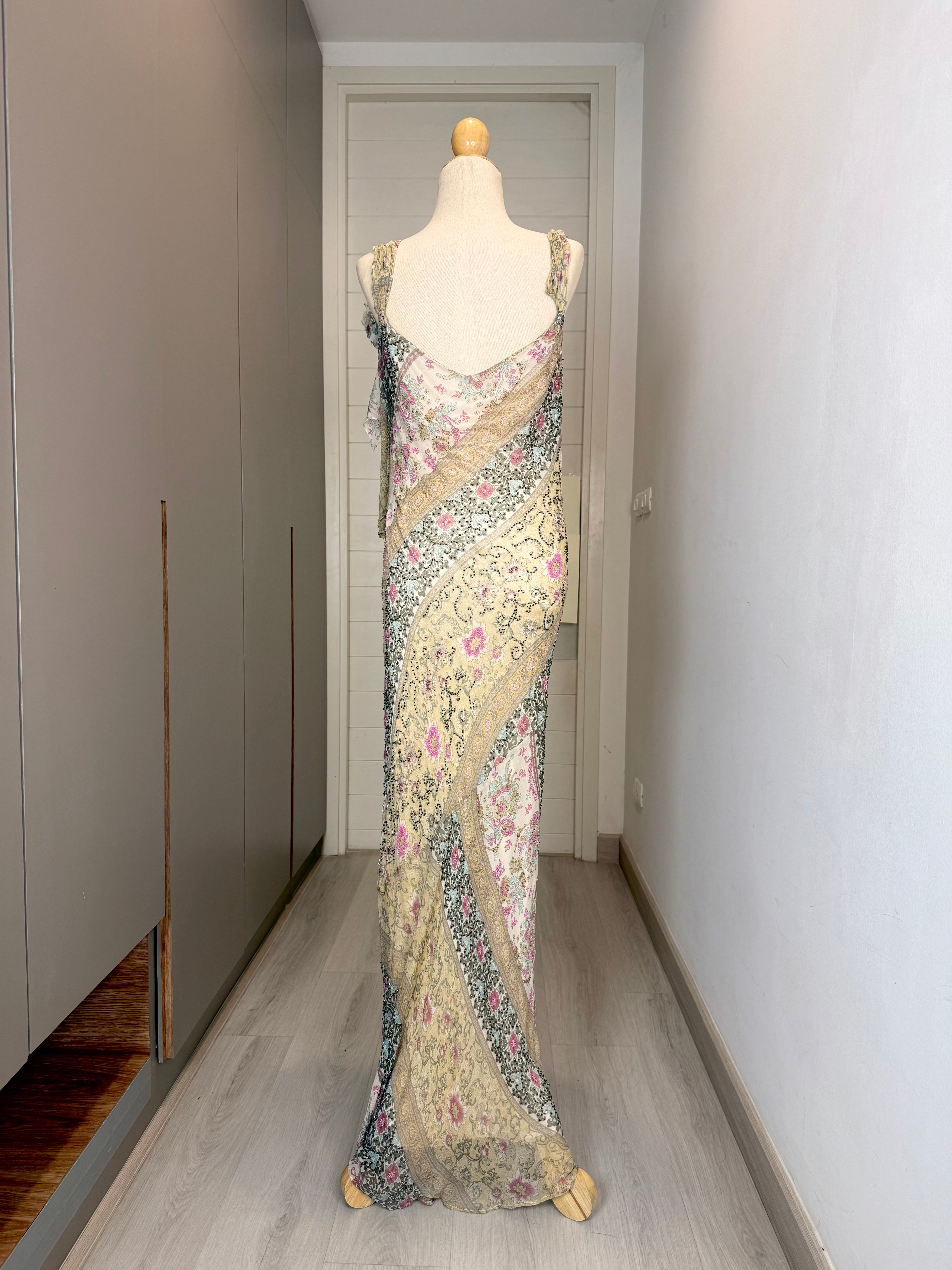 V282 Vintage Cecilia Verrini Rosé Mosaic Draped Gown (S-M)