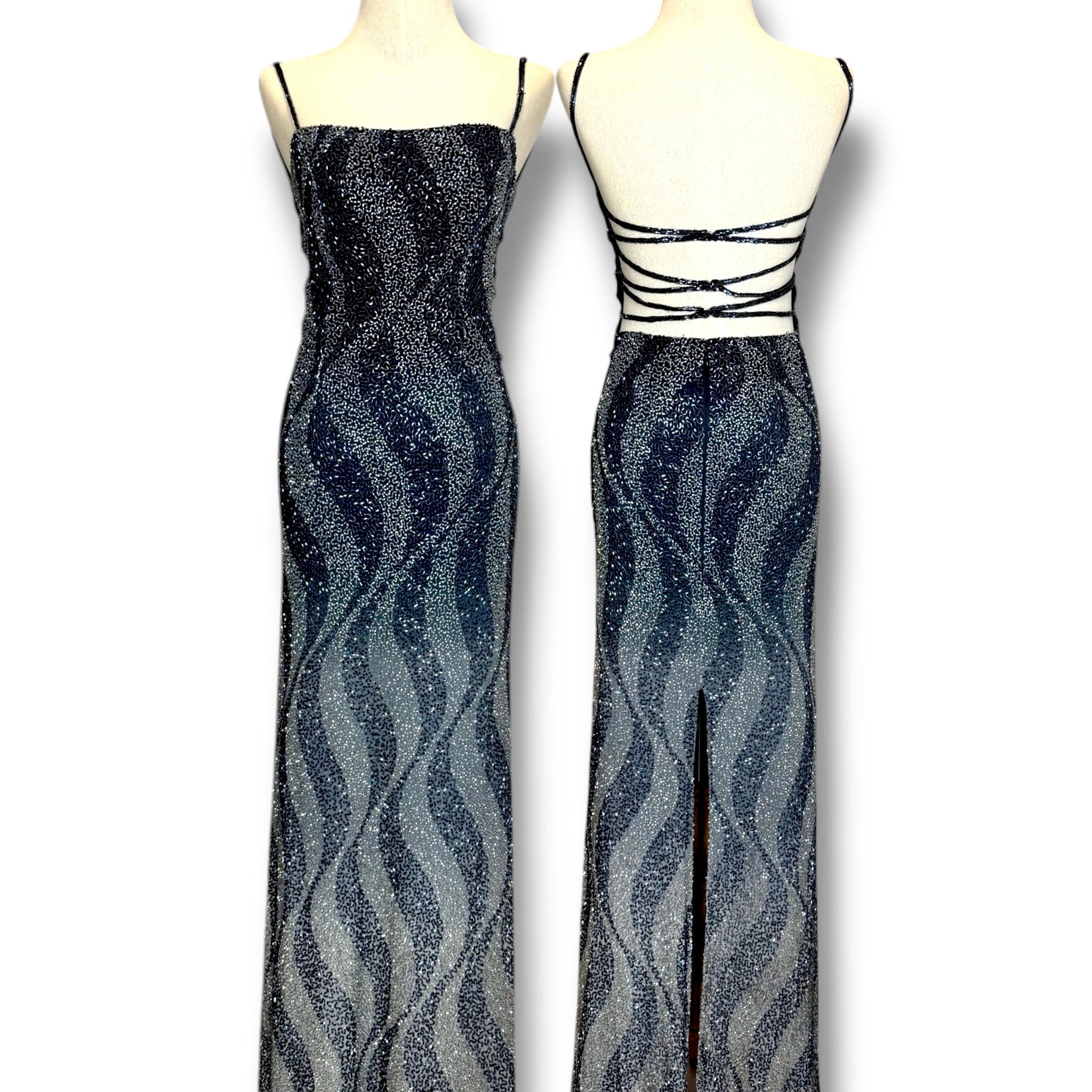 V250 Vintage Midnight Wave Beaded Gown (XS-S)