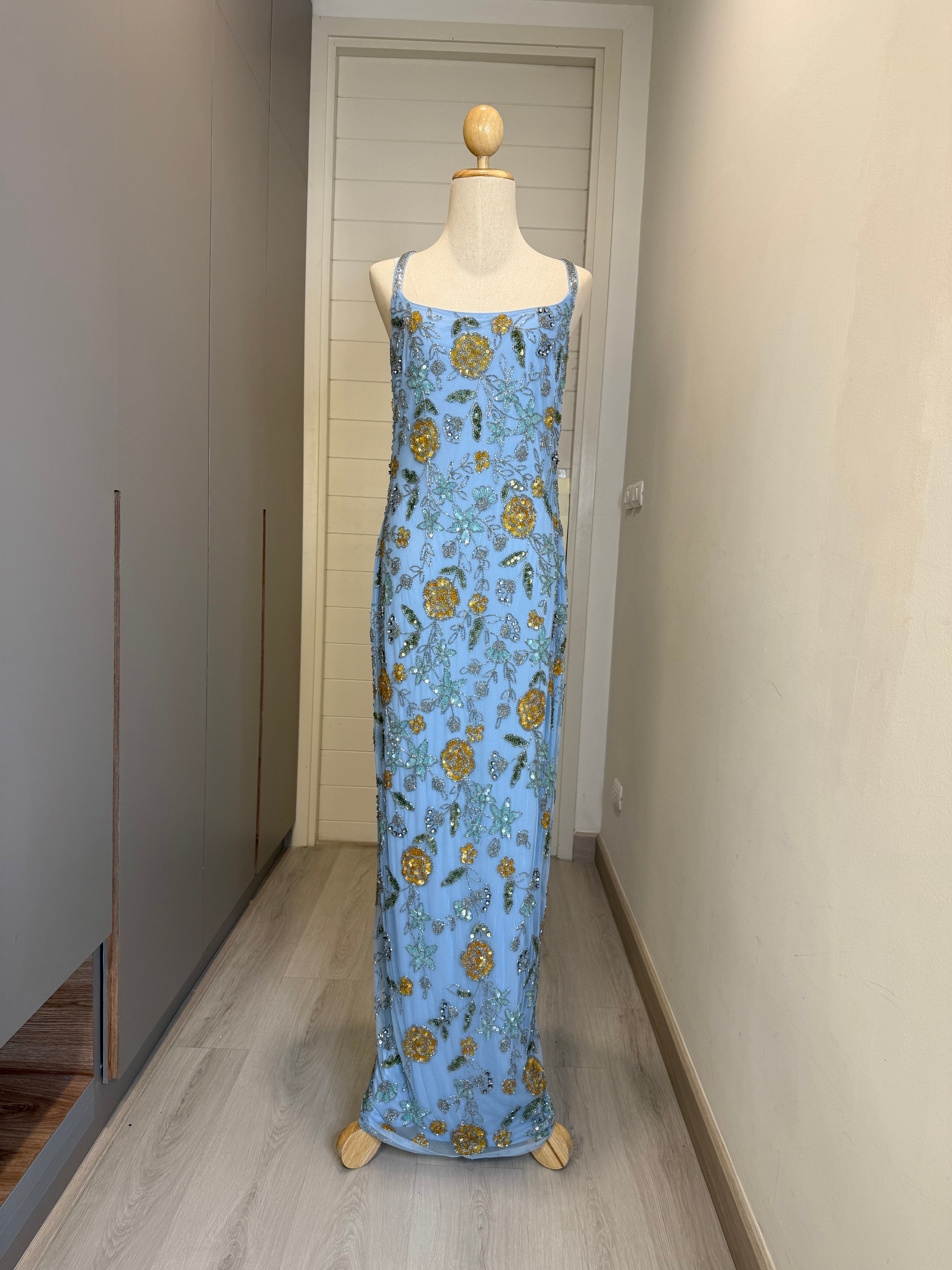 V231 Vintage Style Mac Duggal Sky Garden Beaded Gown (L-XL)