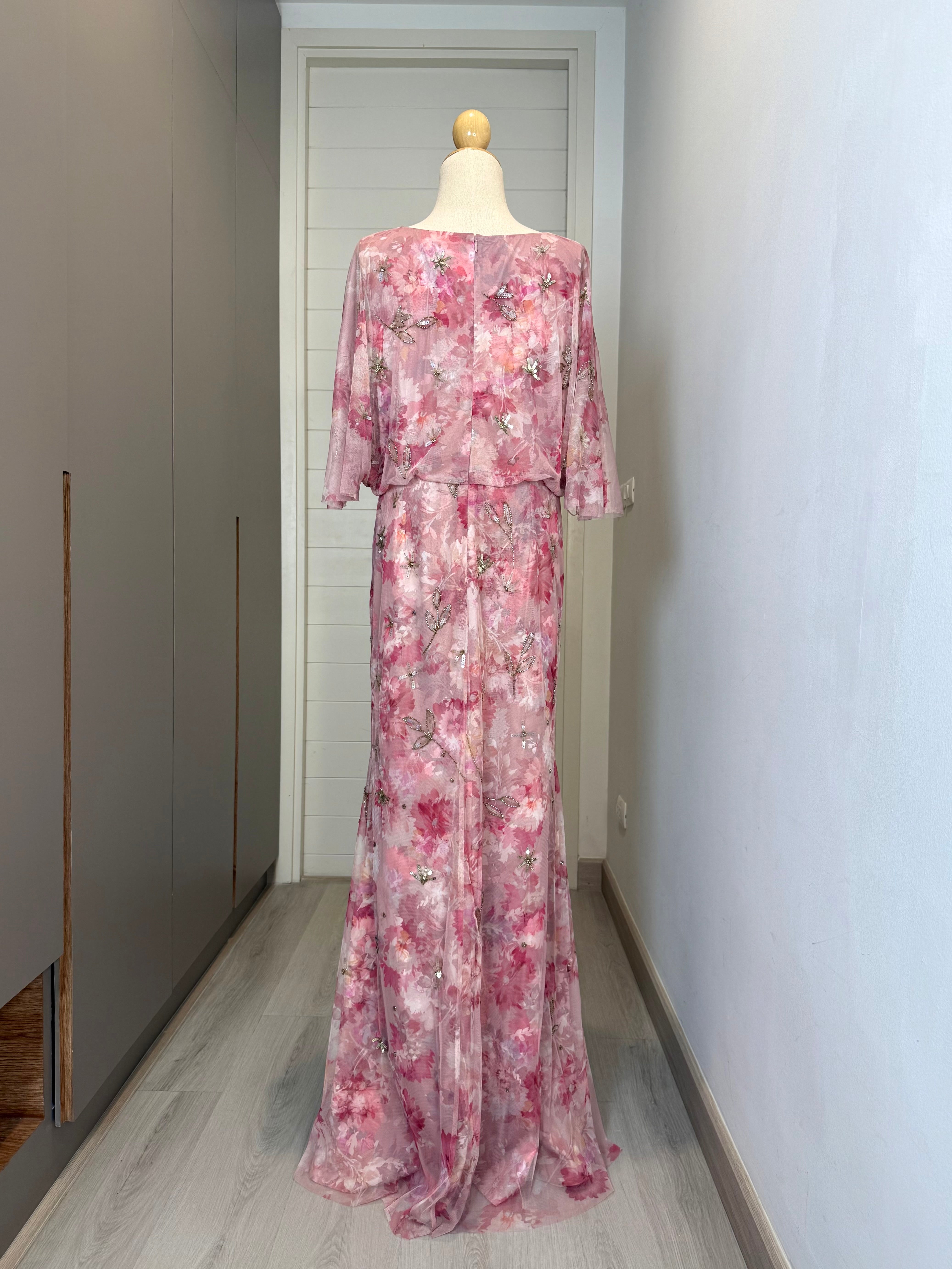 V216 Vintage Adrianna Papell Rosé Garden Chiffon Gown (L‑XL)