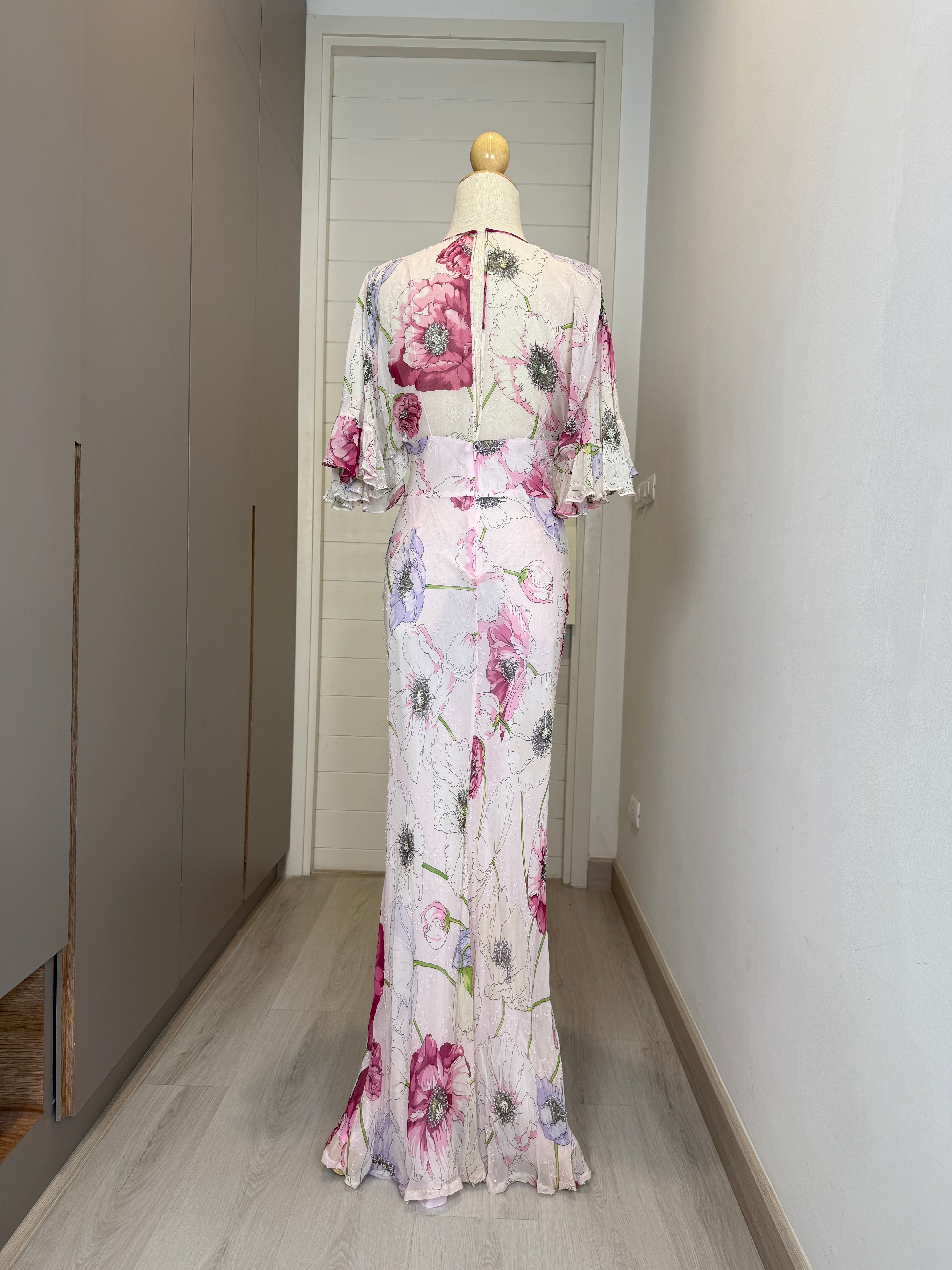 V215 Vintage Floral Bloom Kimono Sleeve Dress (S-M)