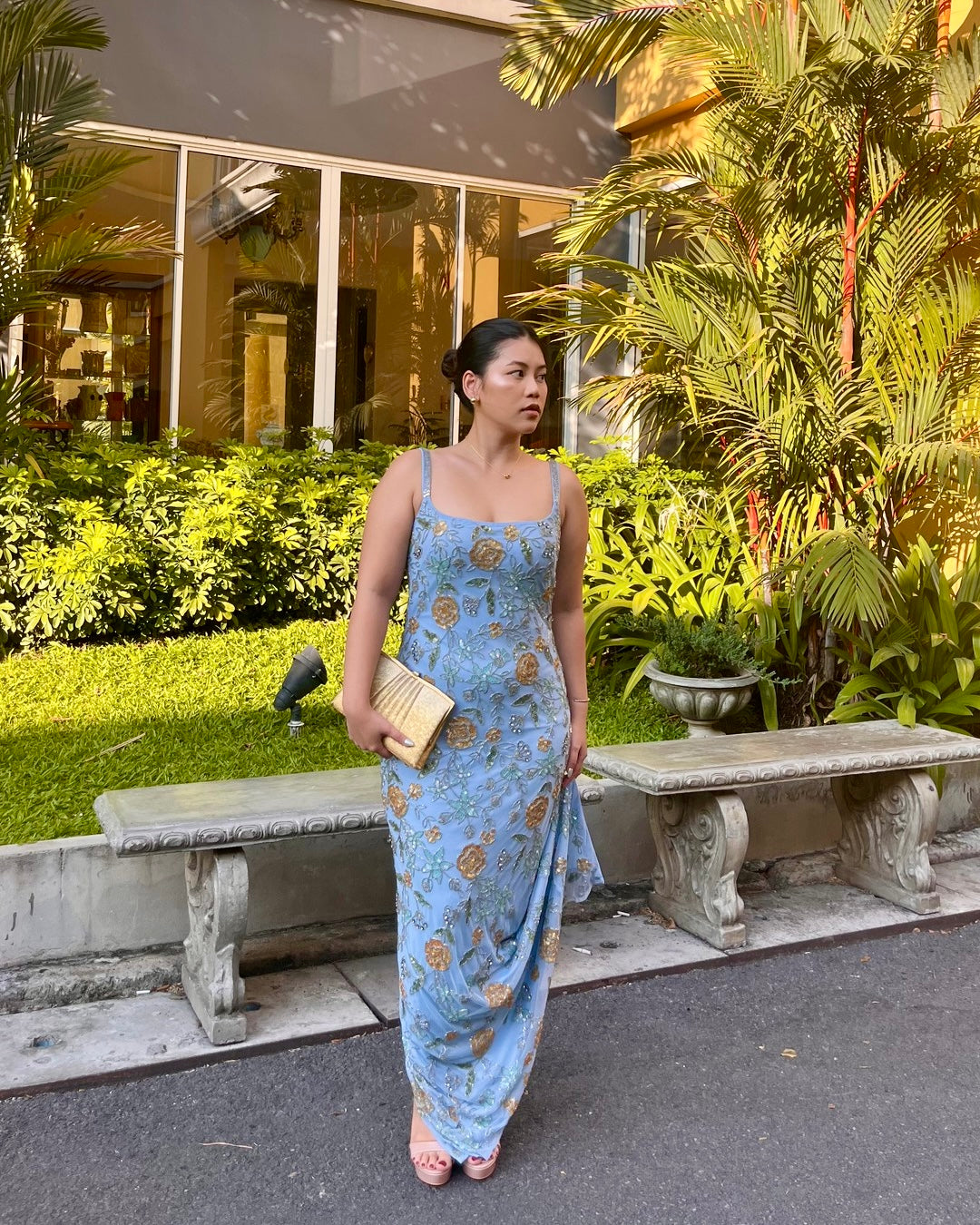 V231 Vintage Style Mac Duggal Sky Garden Beaded Gown (L-XL)