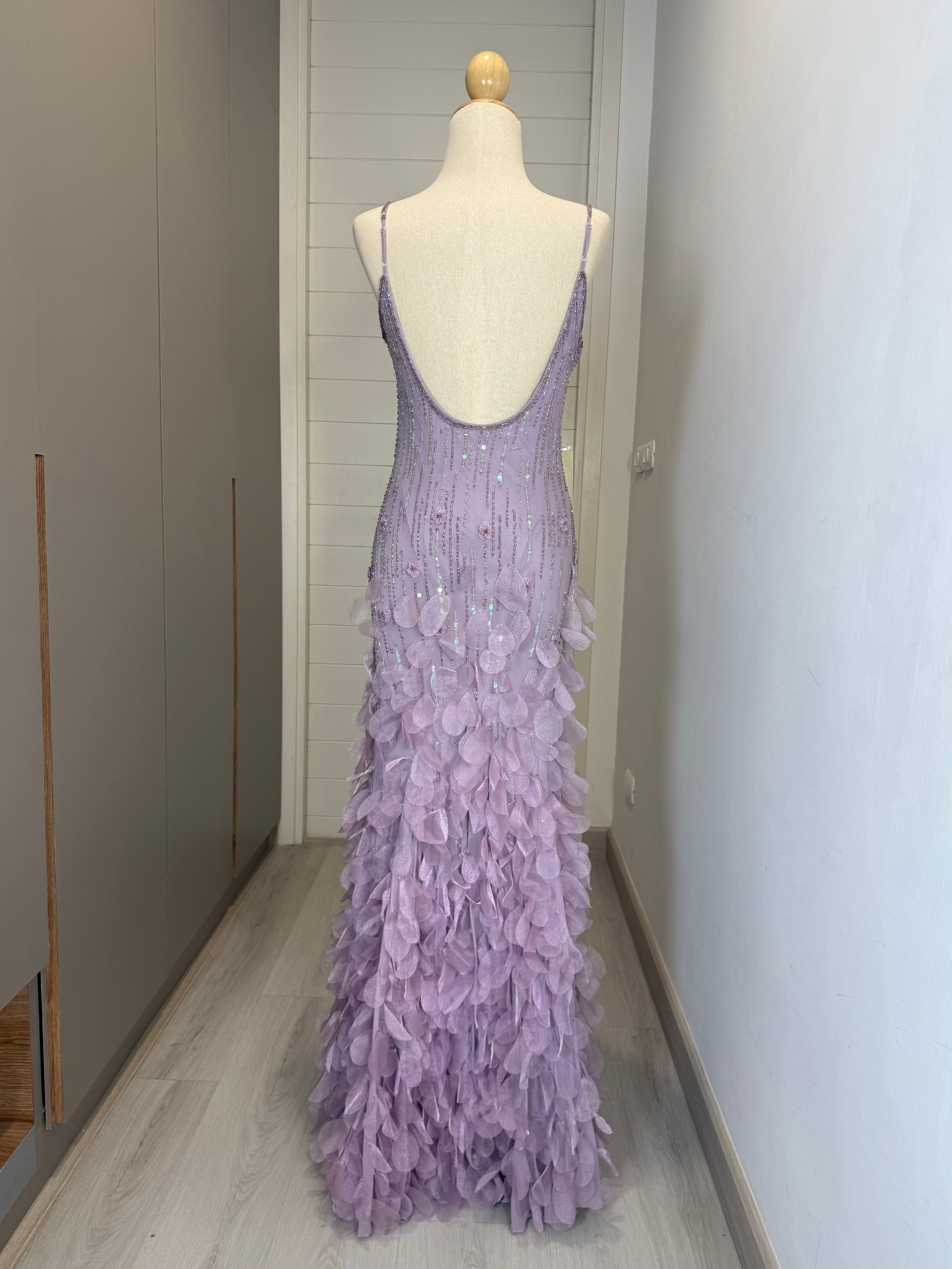 V263 Vintage Lavender Petal Beaded Gown (S)