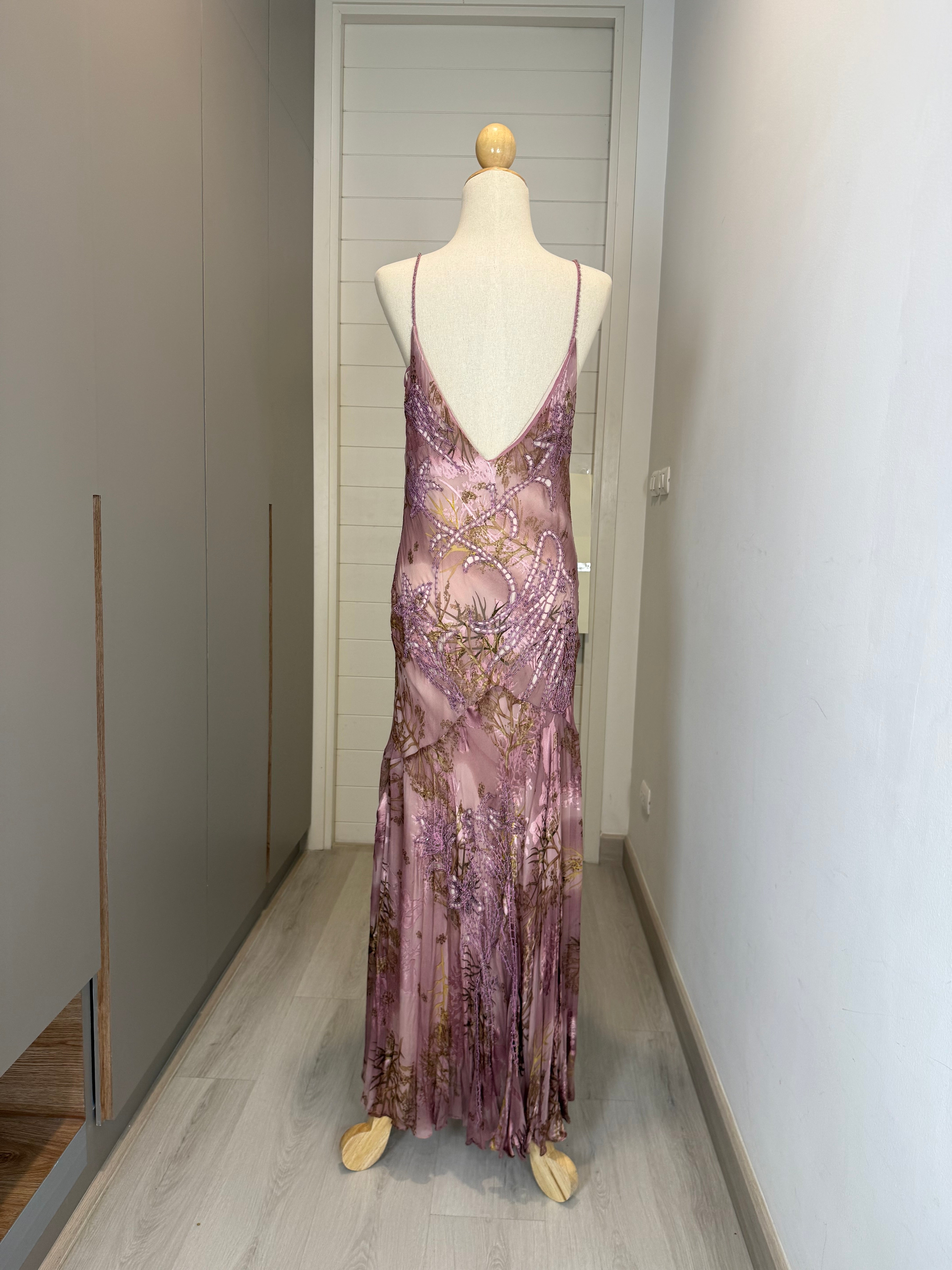 V262 Vintage Dusty Rose Beaded Garden Slip Gown (L-XL)