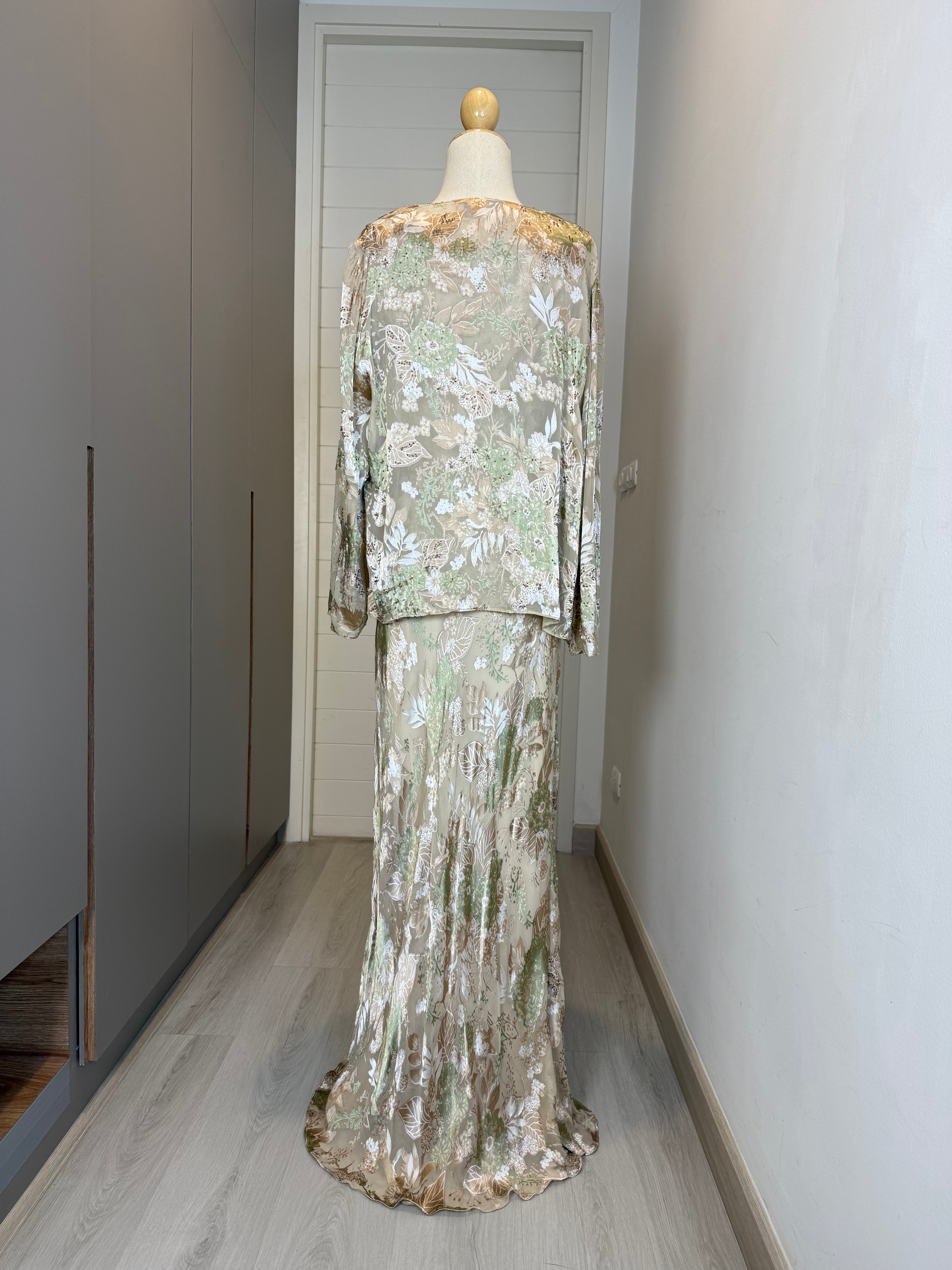 V253 Vintage Alex Evenings Burnout Garden Glow Dress Set (L-XL)