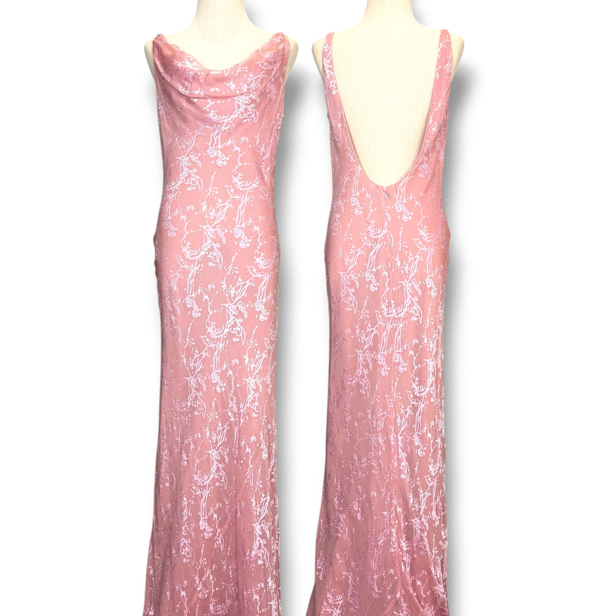 V307 Vintage Blush Petal Open Back Gown (M-L)