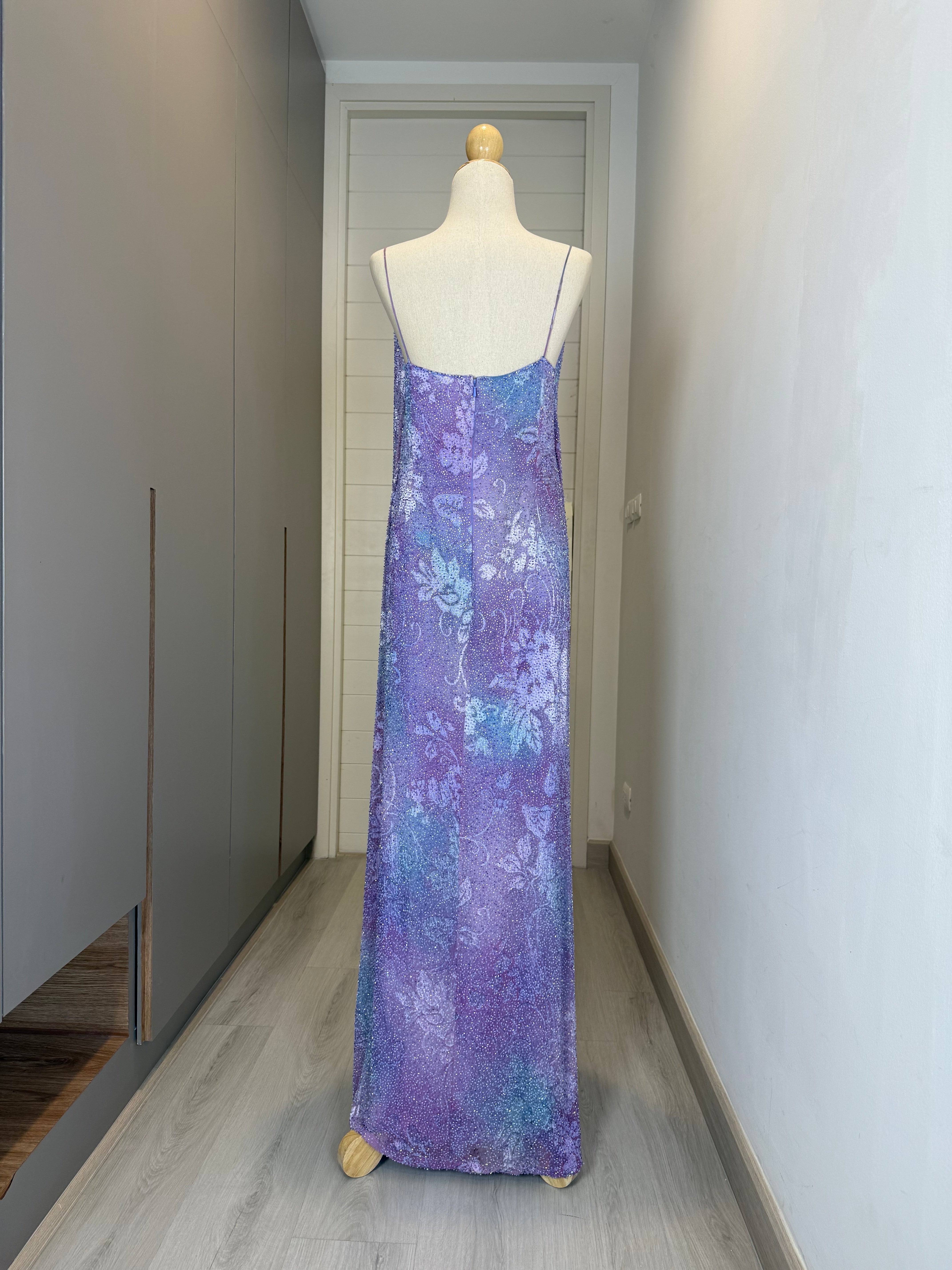 V171 Vintage Jovani Lavender Sparkle Garden Gown (XL)