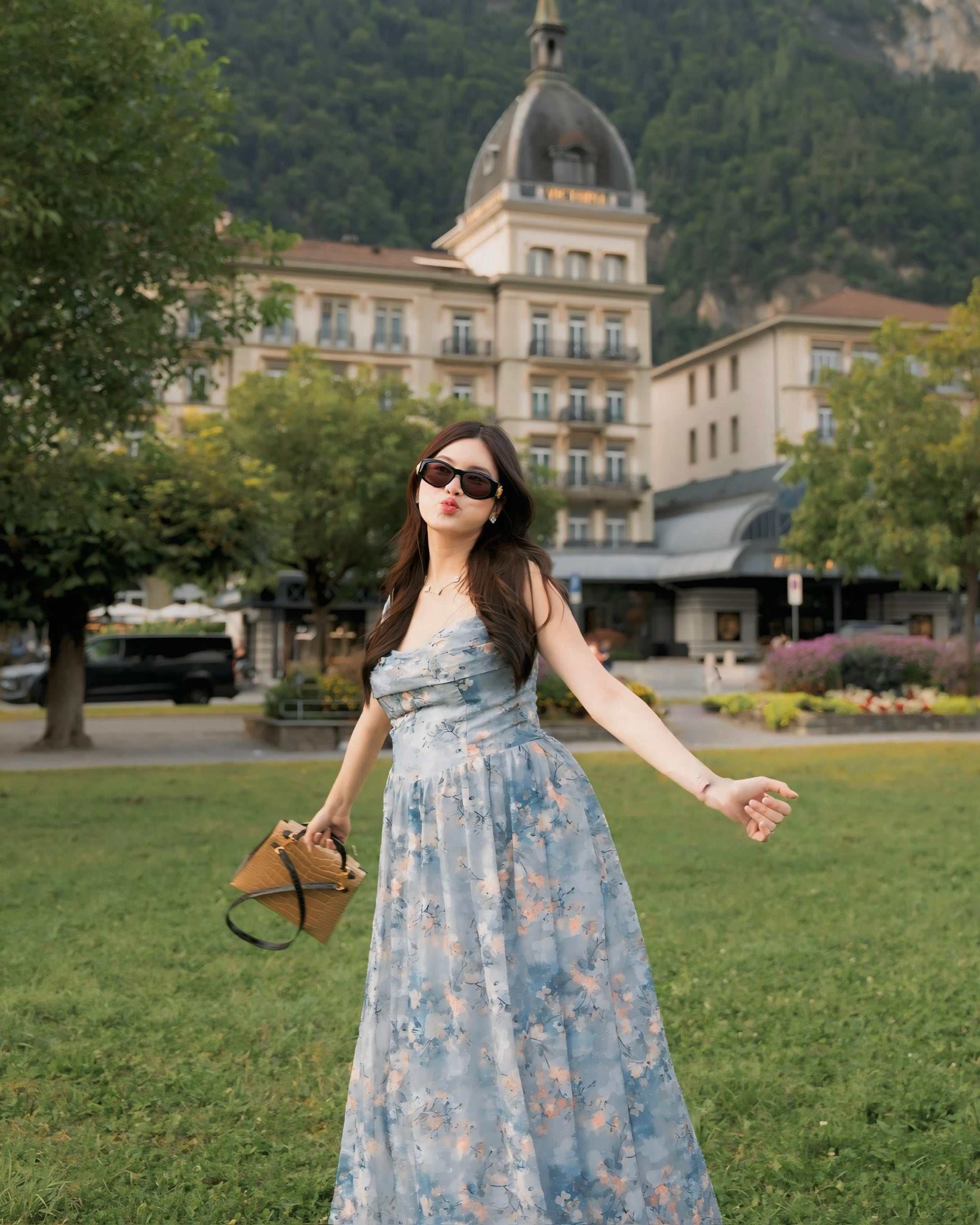V164 Blue Blossom Garden Beaded Dress (L-XL)
