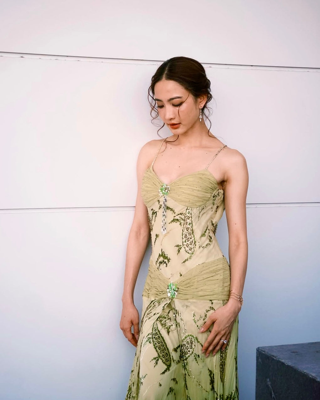 V67 Vintage Super Rare Sue Wong Boho Olive Green Evening Gown (XS-S)