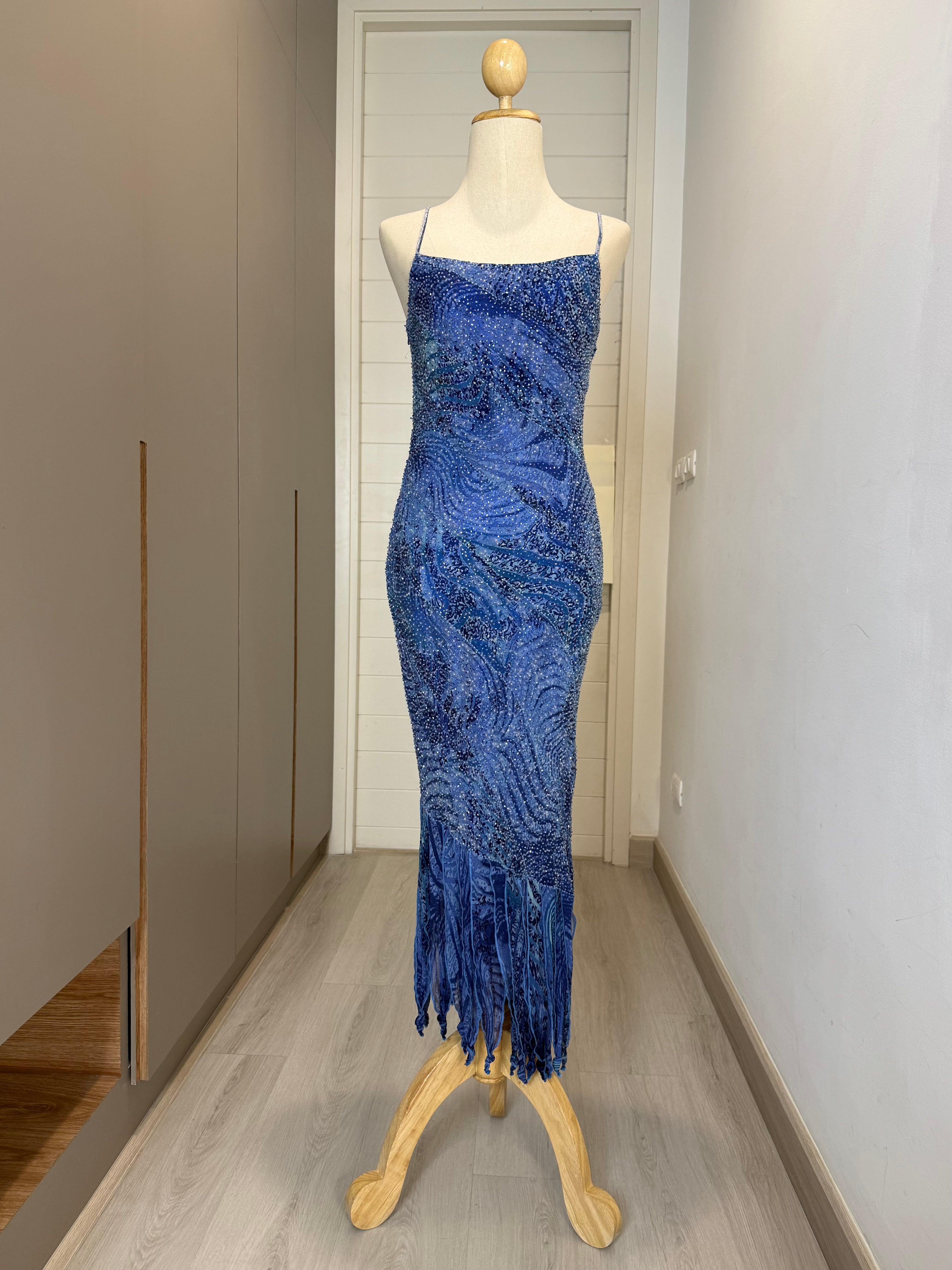 V226 Vintage Midnight Wave Beaded Dress (XS-S)