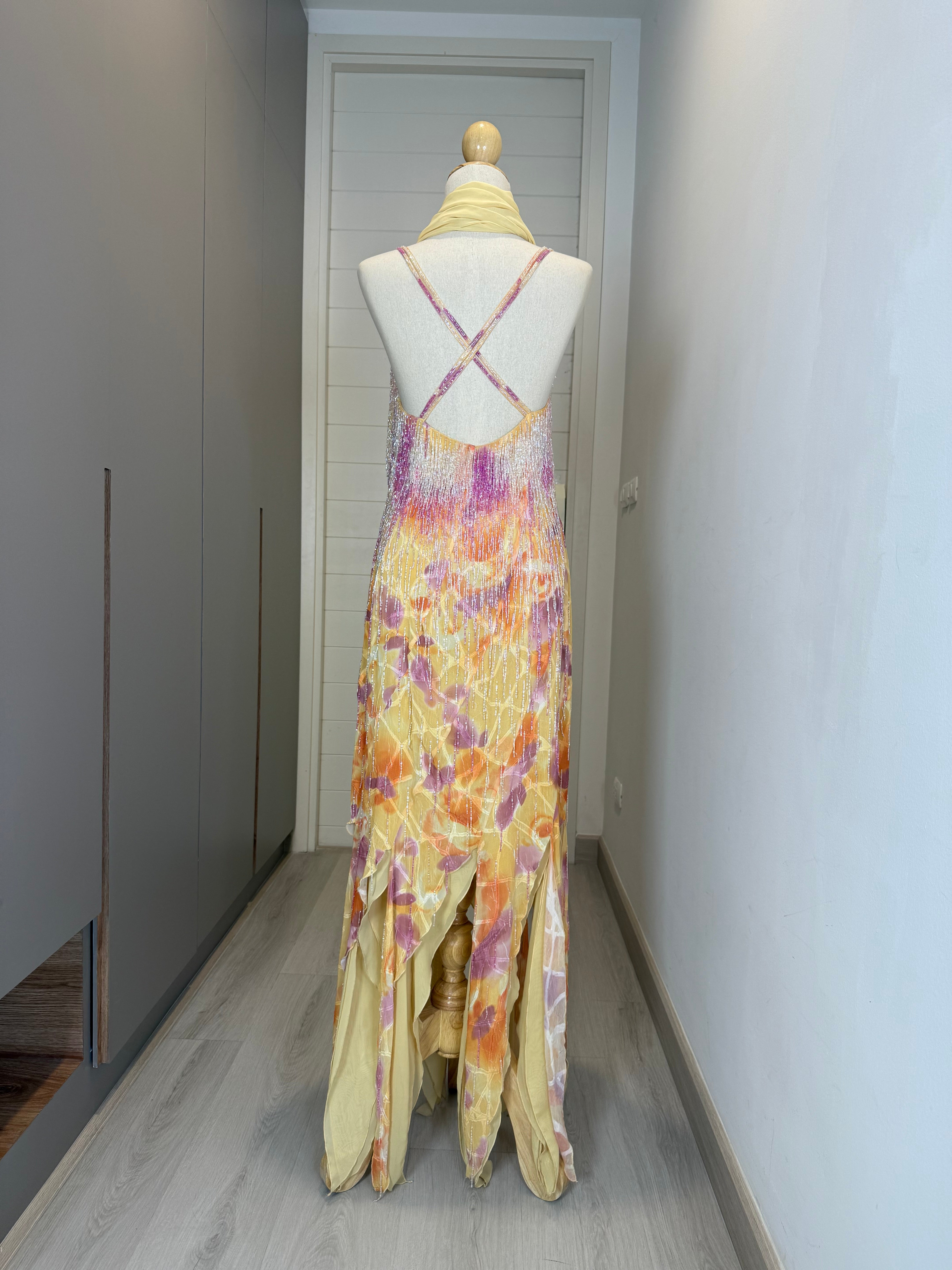 V165 Vintage Sunset Petal Beaded Dress (M-L)