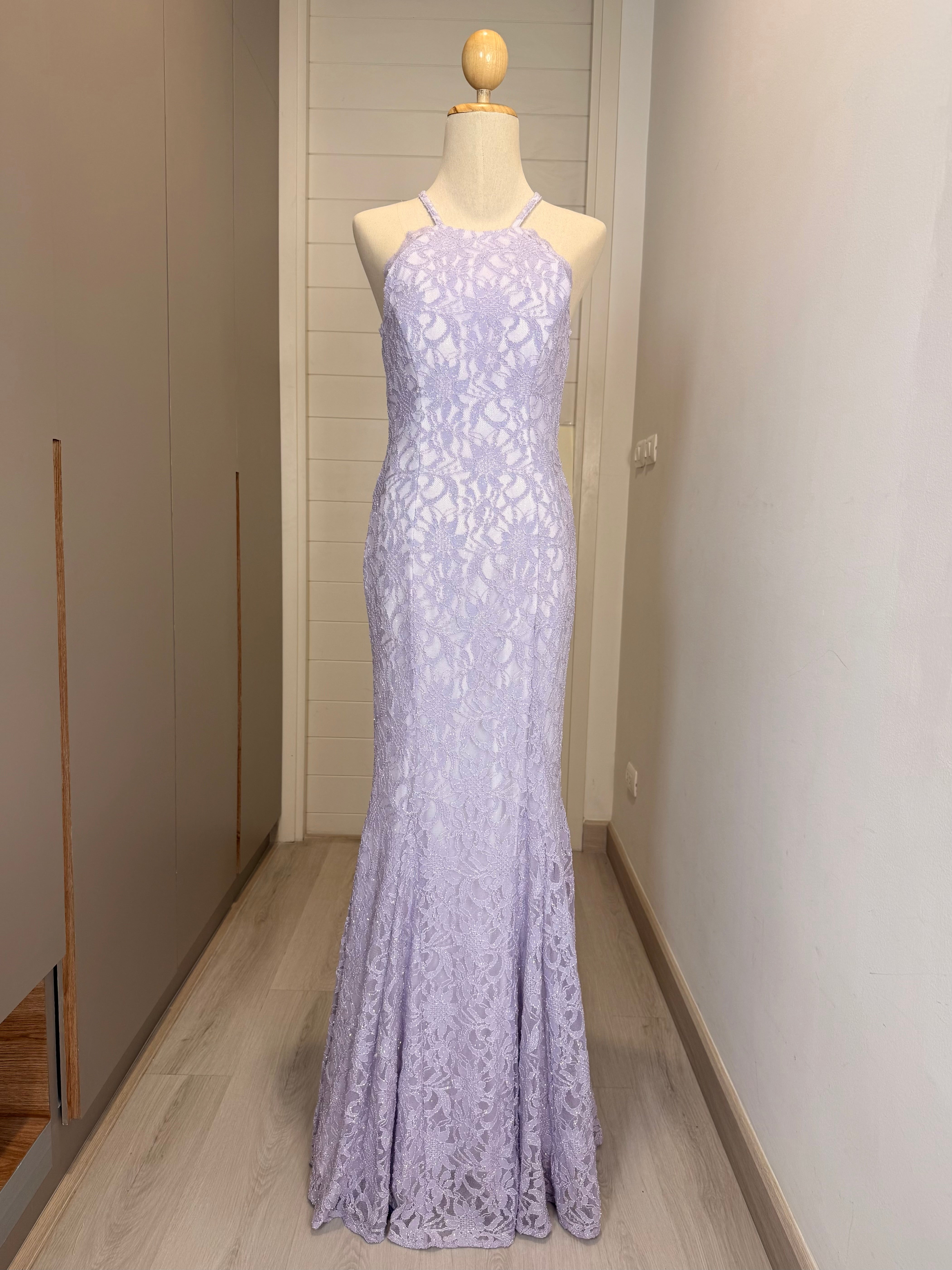 V271 Vintage Lilac Whisper Lace Gown (XS-S)
