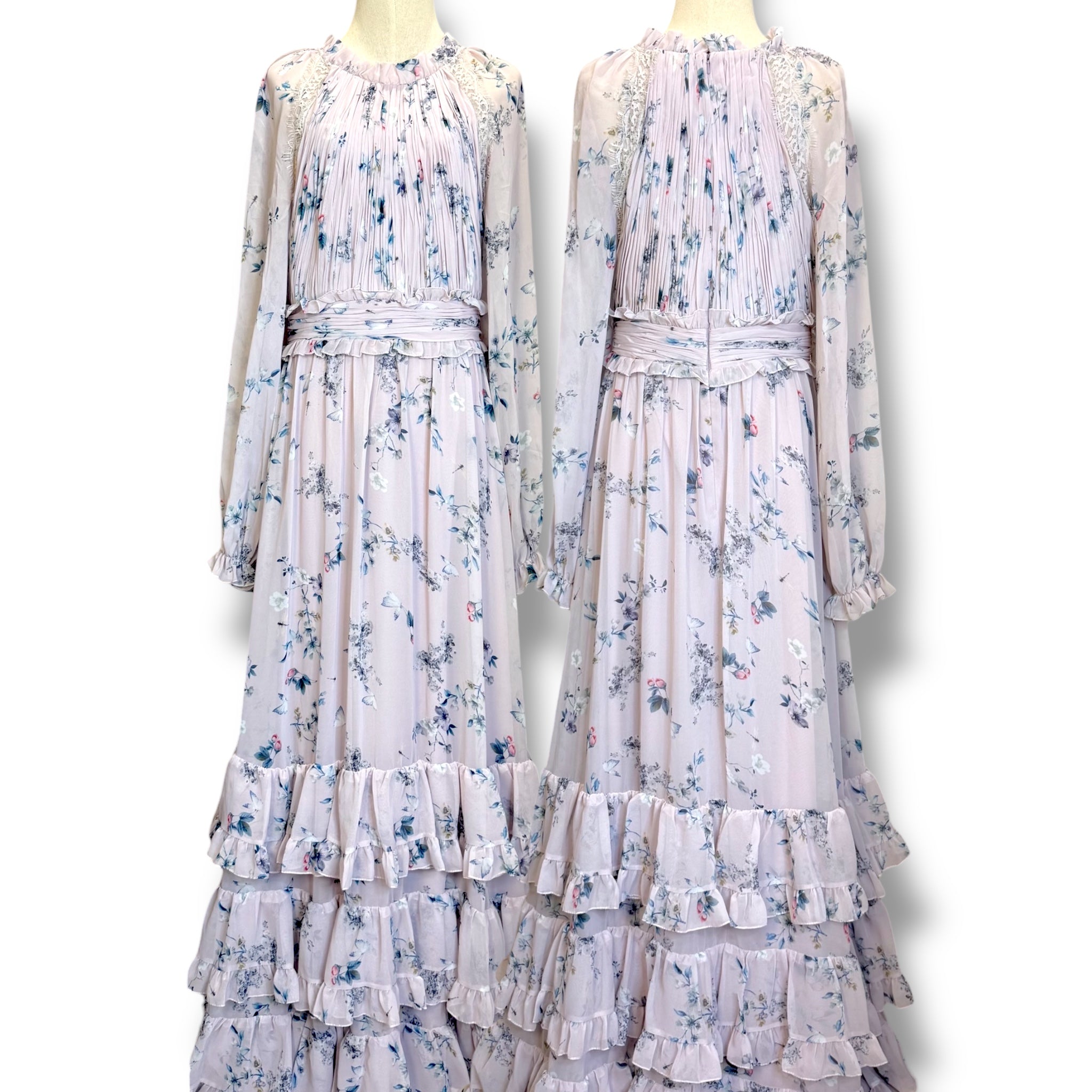 V233 Vintage Style Mac Duggal Blush Ruffle Garden Gown (M)