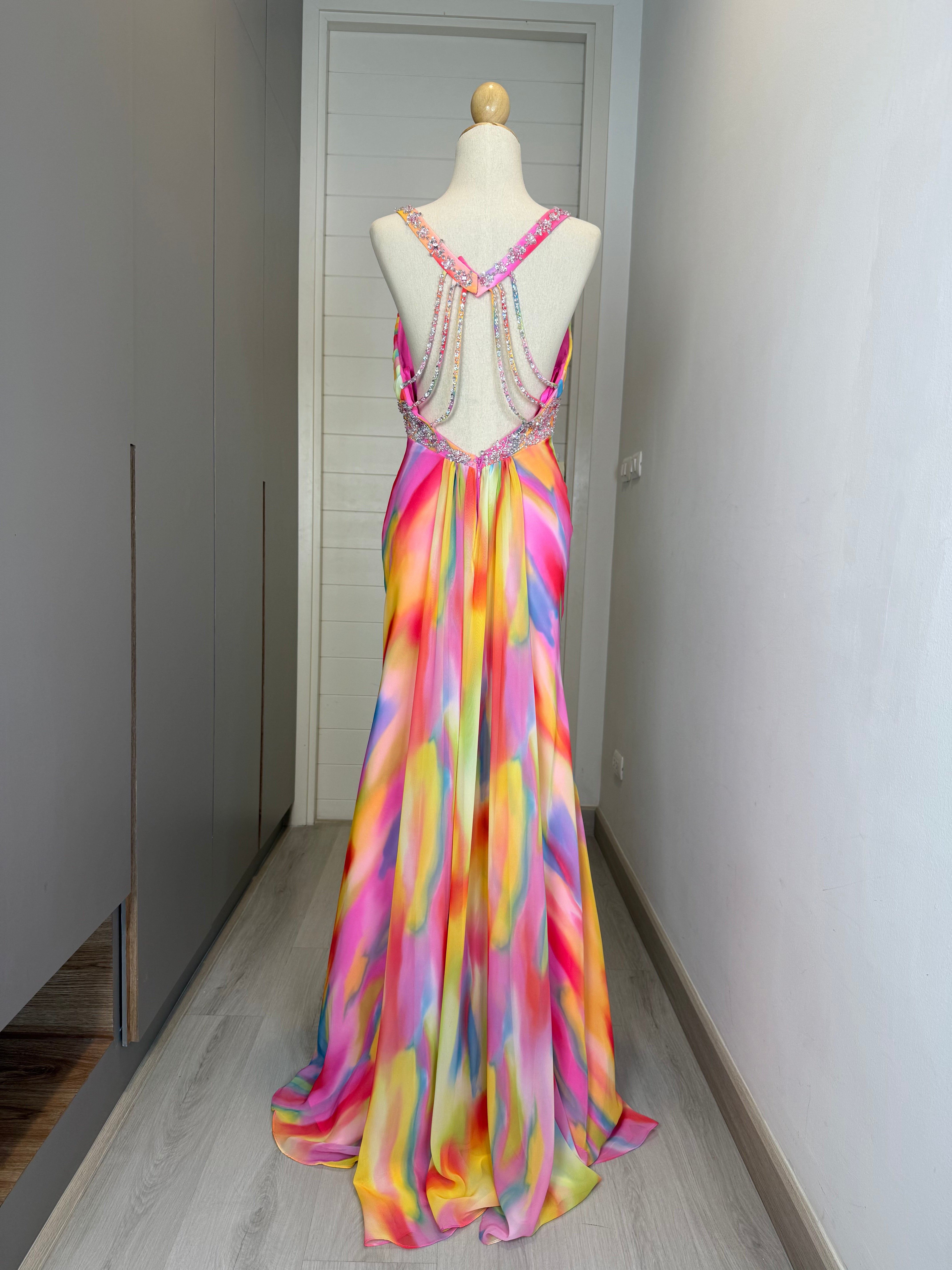 V161 Vintage Faviana Couture Rainbow Evening Gown (XS-S)