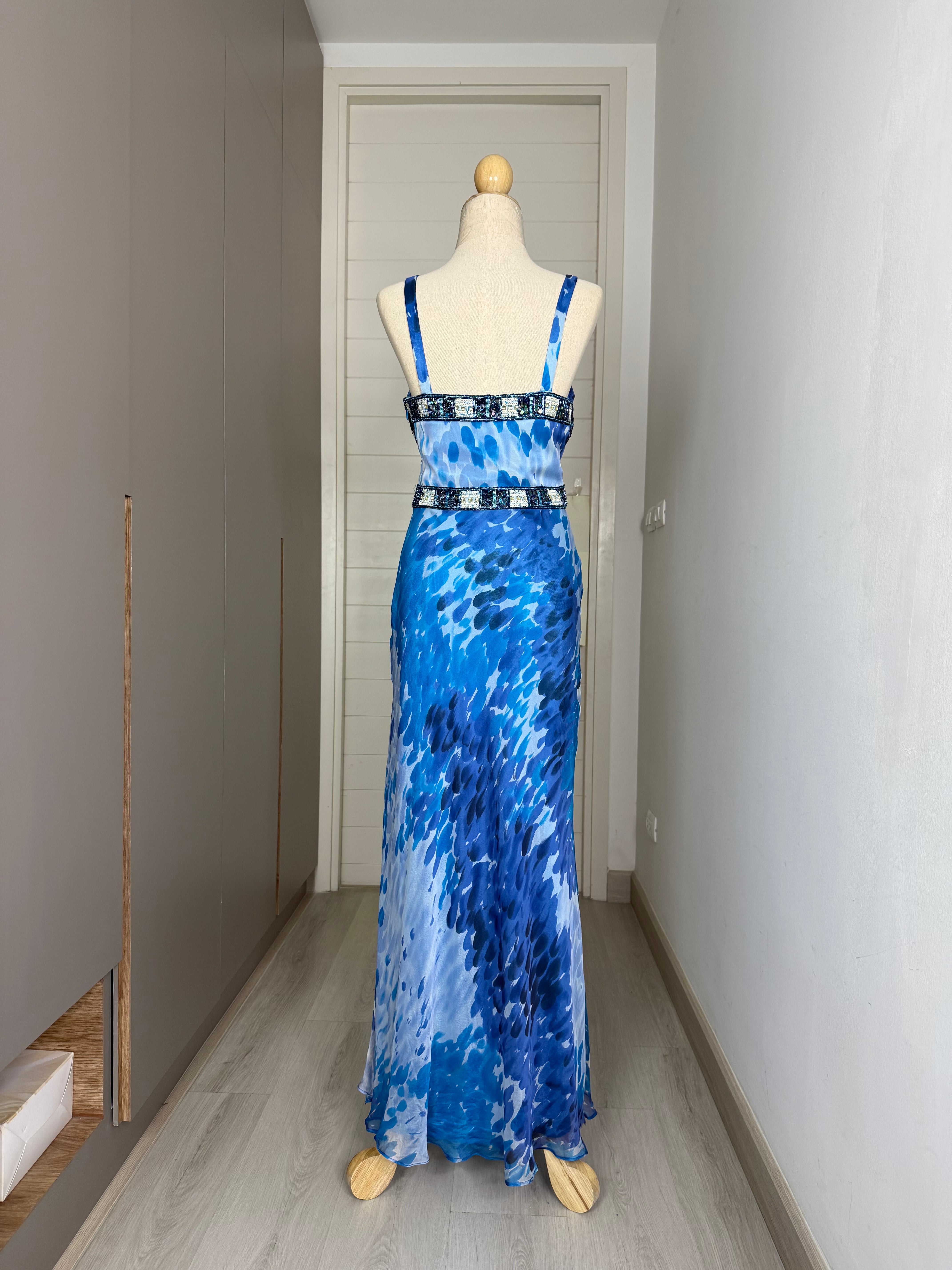 V115 Vintage Cache Blue Cascade Gown (S)