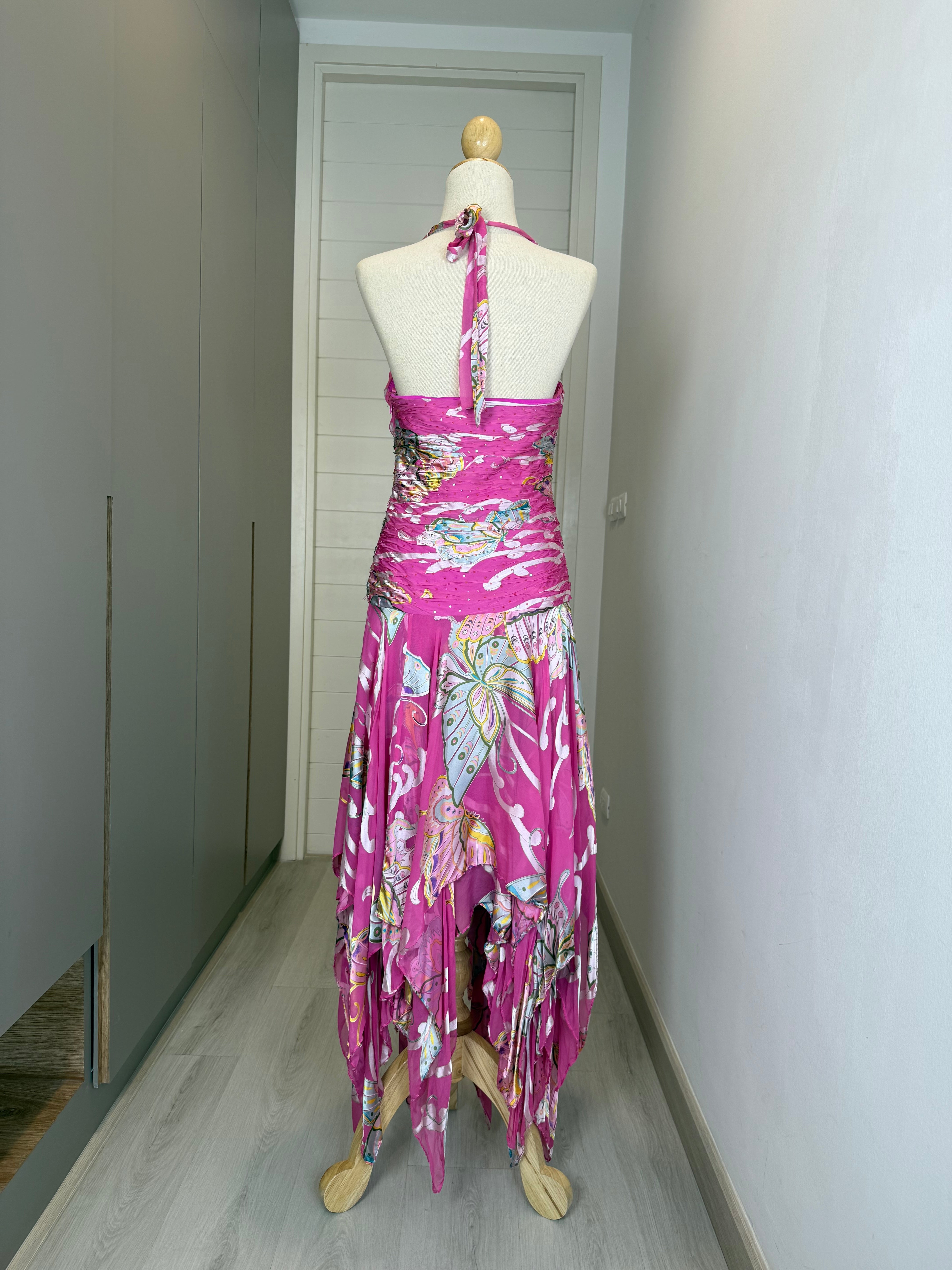 V168 Vintage Nina Austin Butterfly Halter Dress (M)