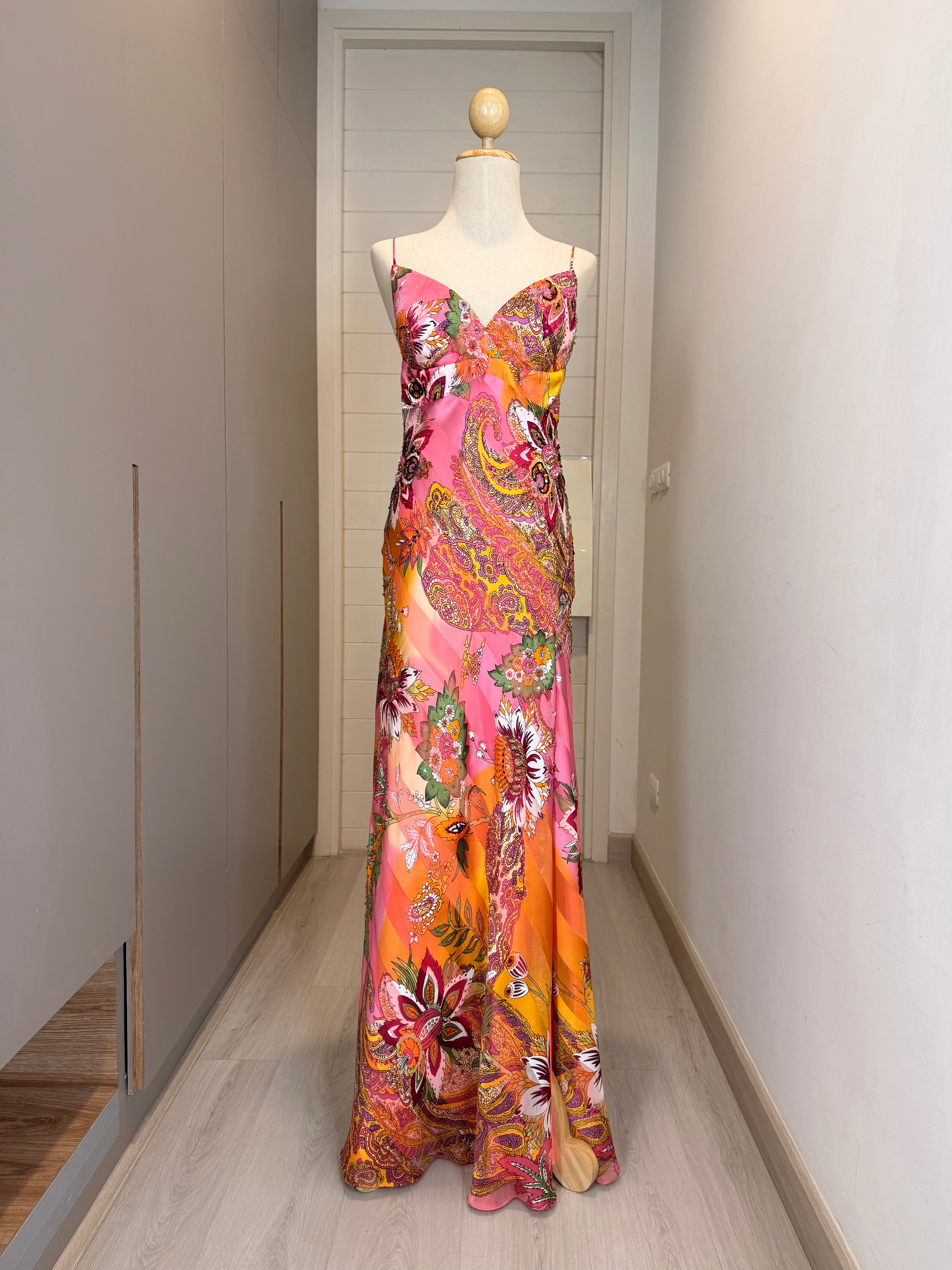 V298 Vintage Mary L Couture Sunset Paisley Gown (M-L)
