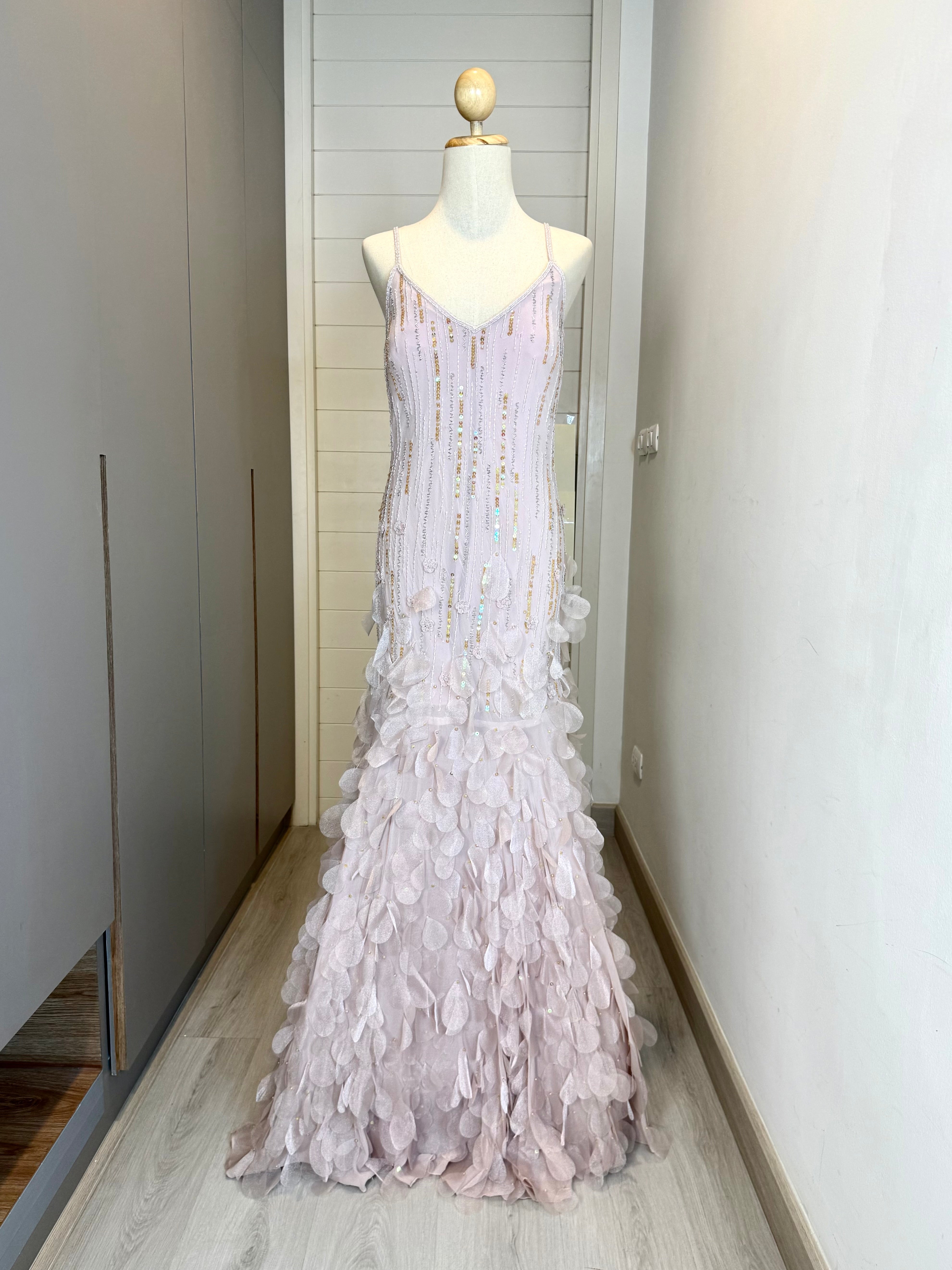 V245 Vintage Aspeed Dusty Rose Petal Beaded Gown (M-L)