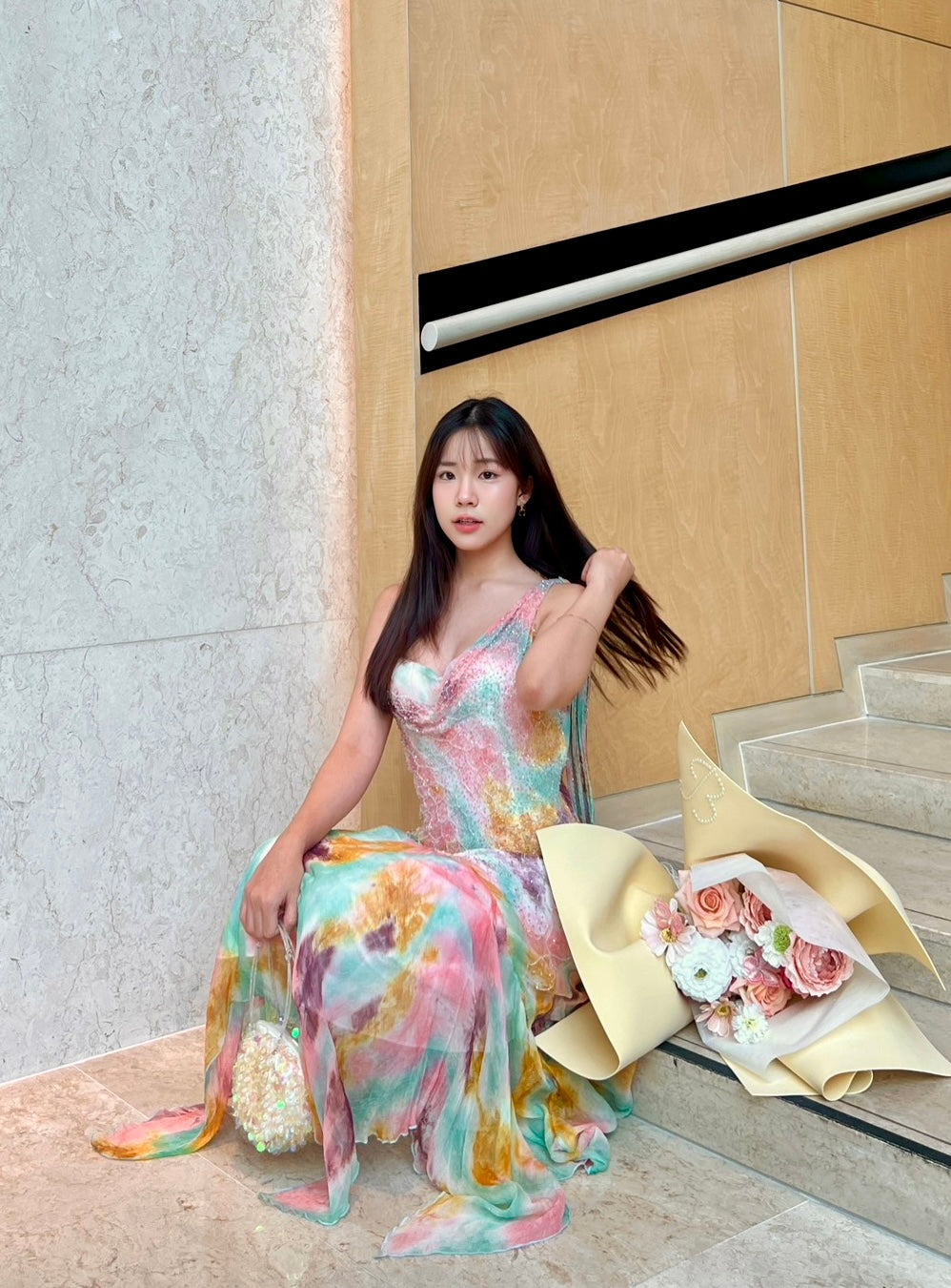 V06 Vintage Super Rare Spanish Pastel Evening Dress (XS-S)