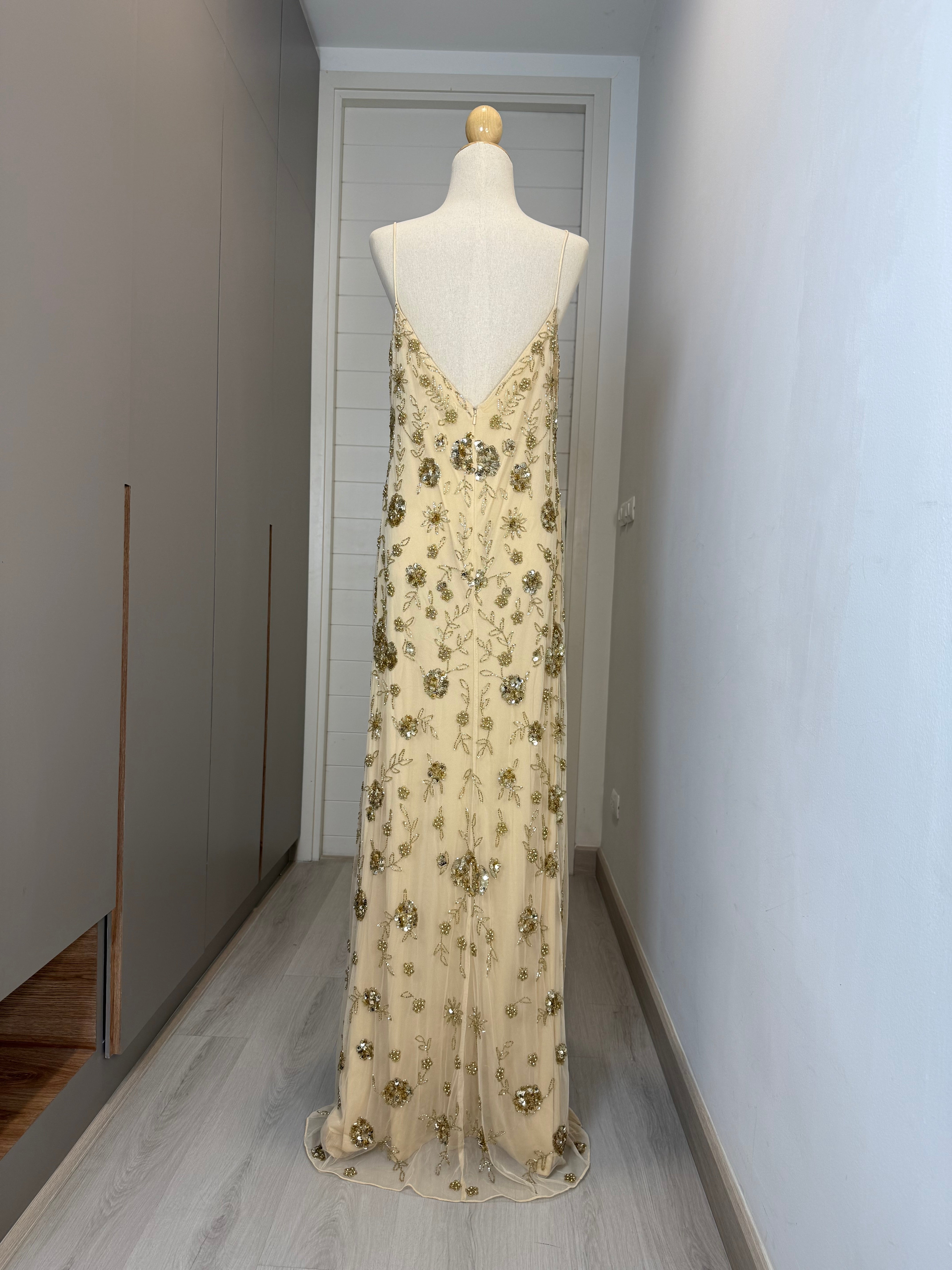 V213 Vintage Mac Duggal Soft Bloom Beaded Gown (L–XL)