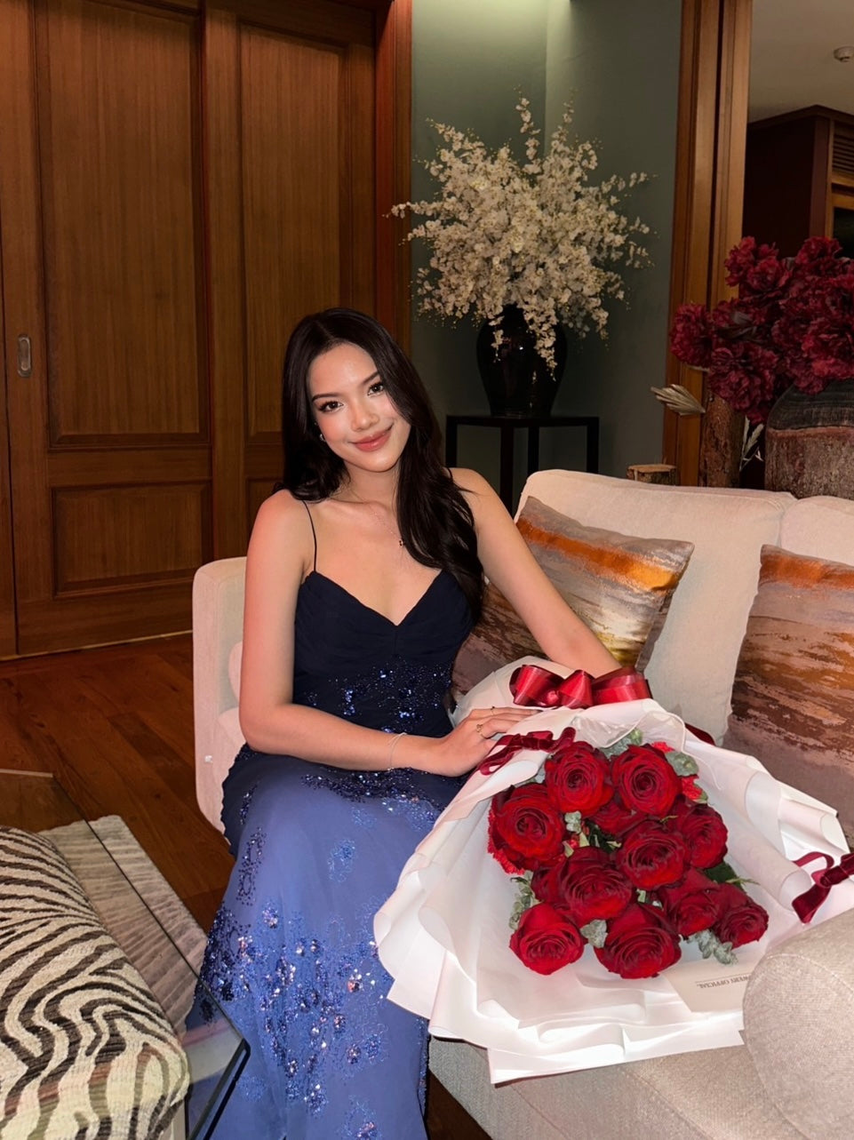 V64 Vintage Super Rare Ombre Navy Blue Evening Gown (XS-S) (XS ต้องปรับสายขึ้น)