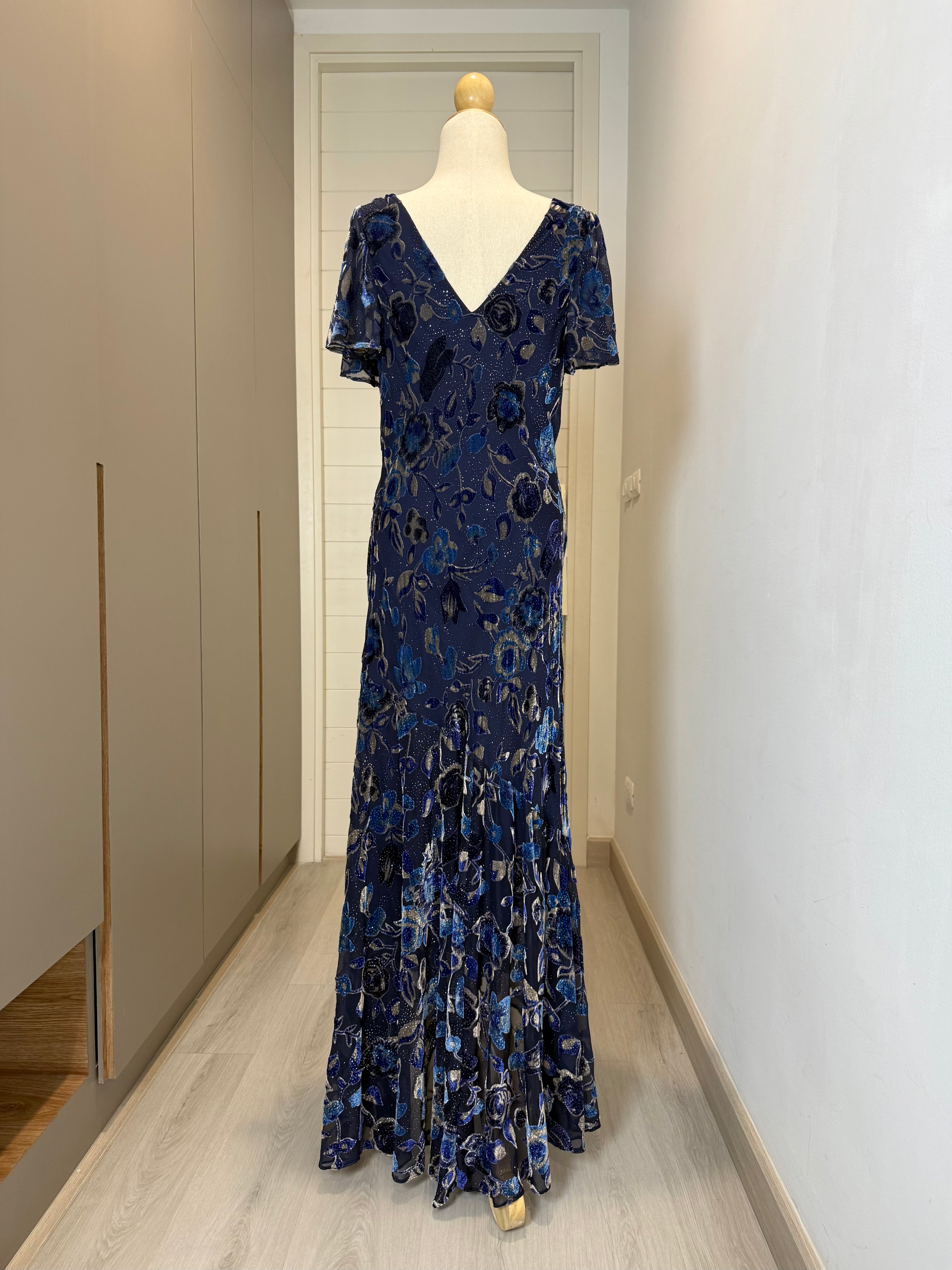 V189 Vintage Alex Evenings Midnight Garden Flutter Dress (L–XL)