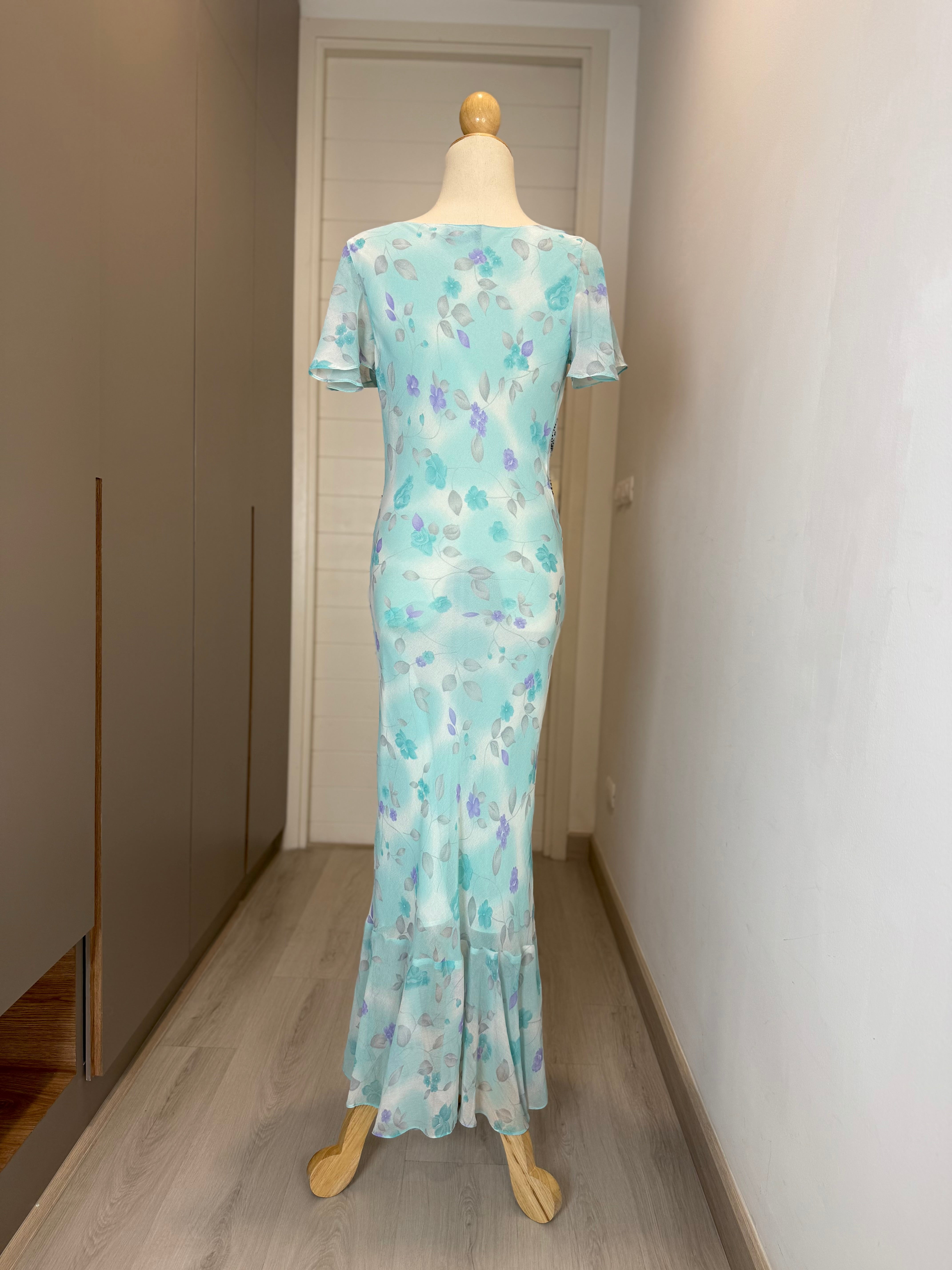 V198 Vintage Aqua Garden Sequin Dress (XS-S)