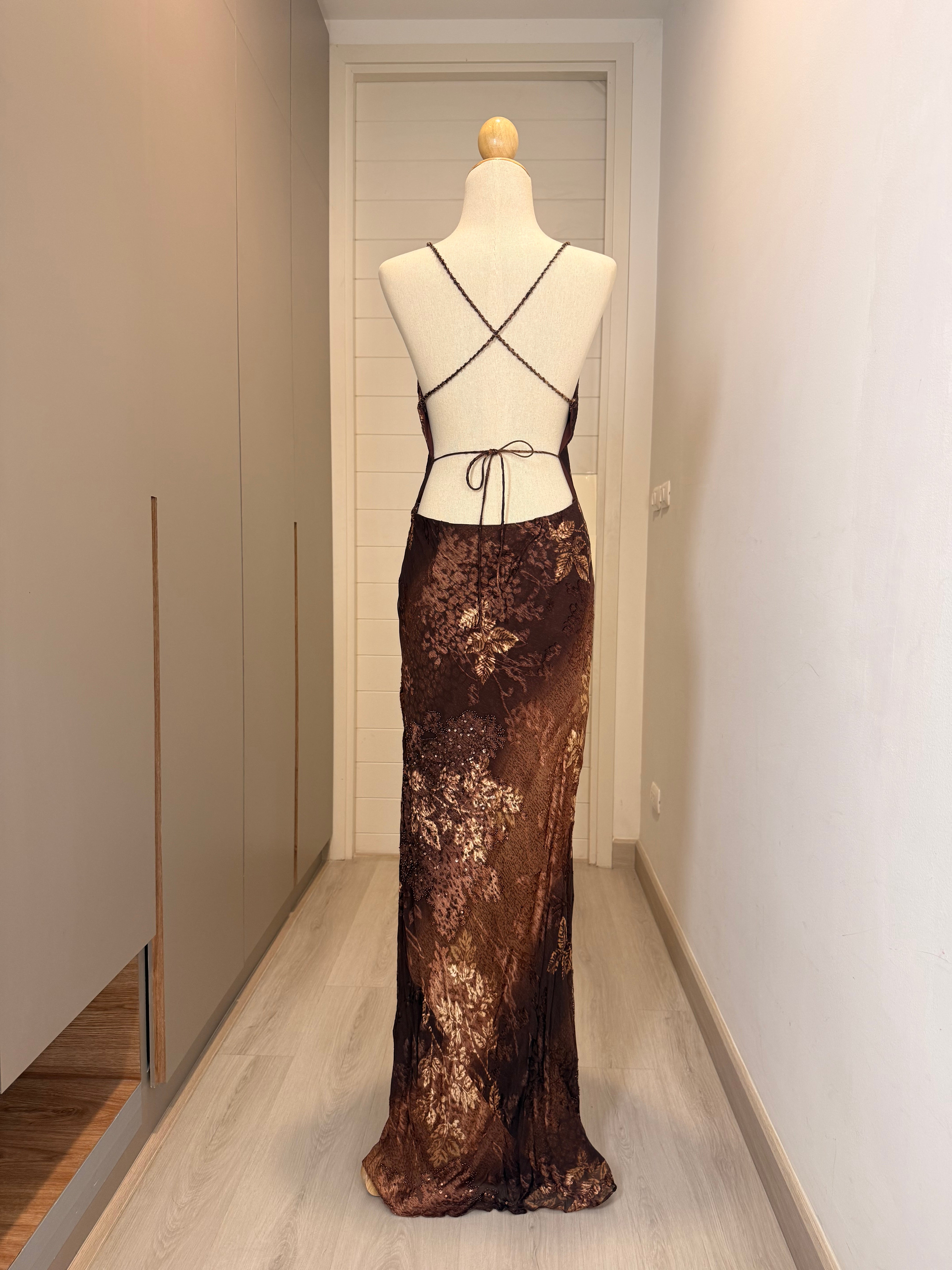 V281 Vintage Aftershock Burnished Cocoa Botanical Silk Gown (M-L)