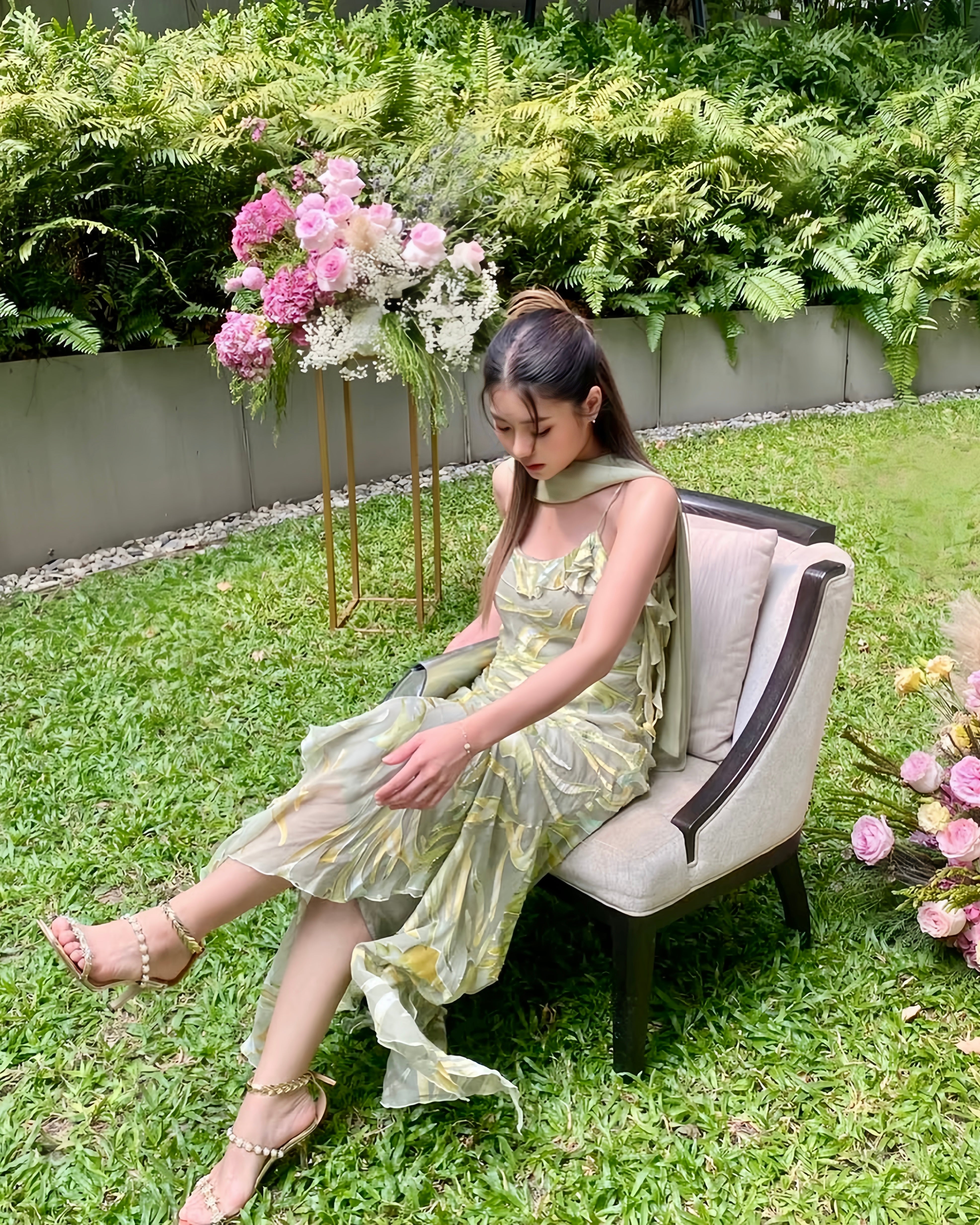 V01 Vintage Super Rare Spanish Green Evening Dress (XS-S)