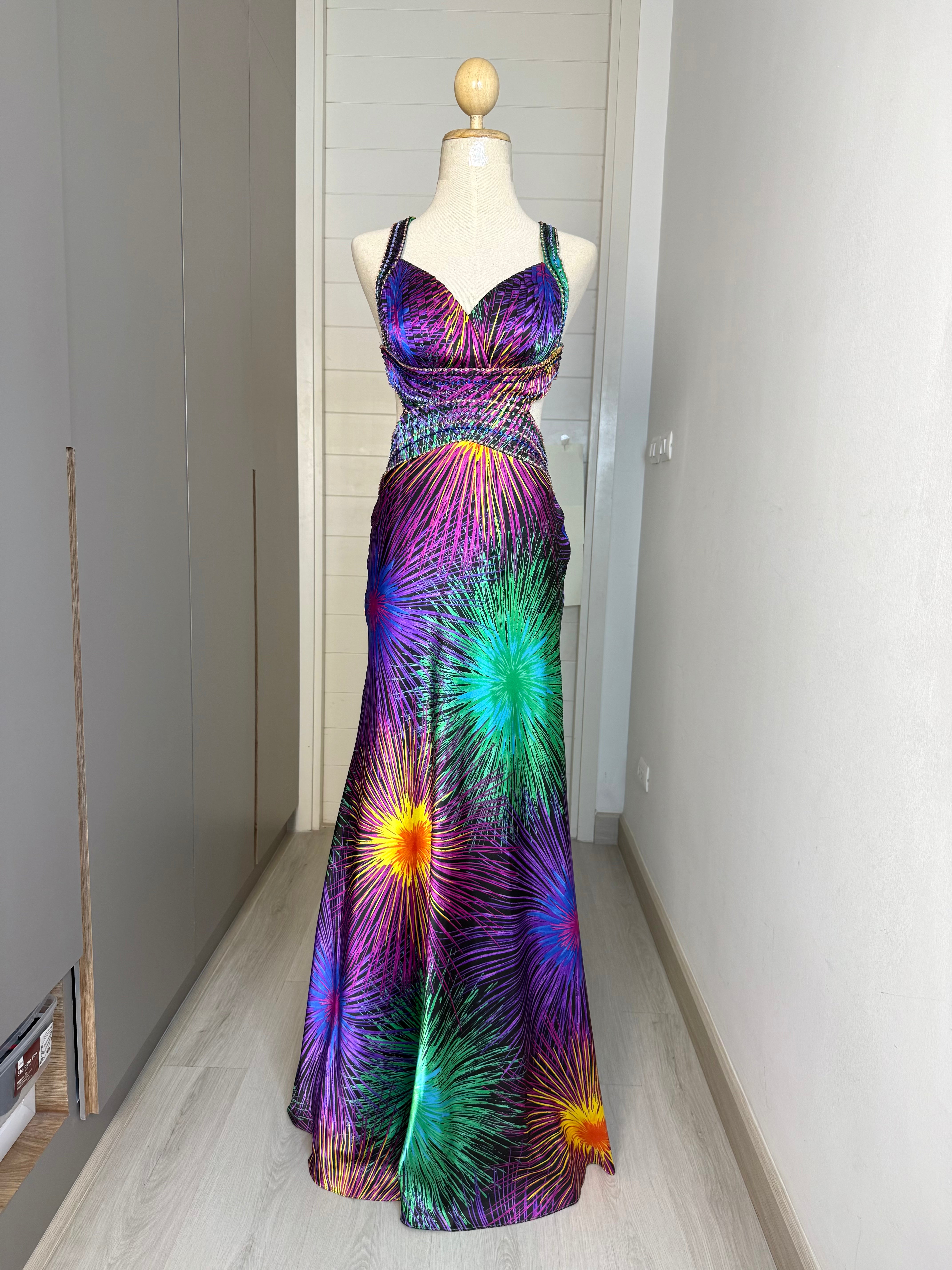 D16 David's Bridal Purple Firework Evening Gown (XS)