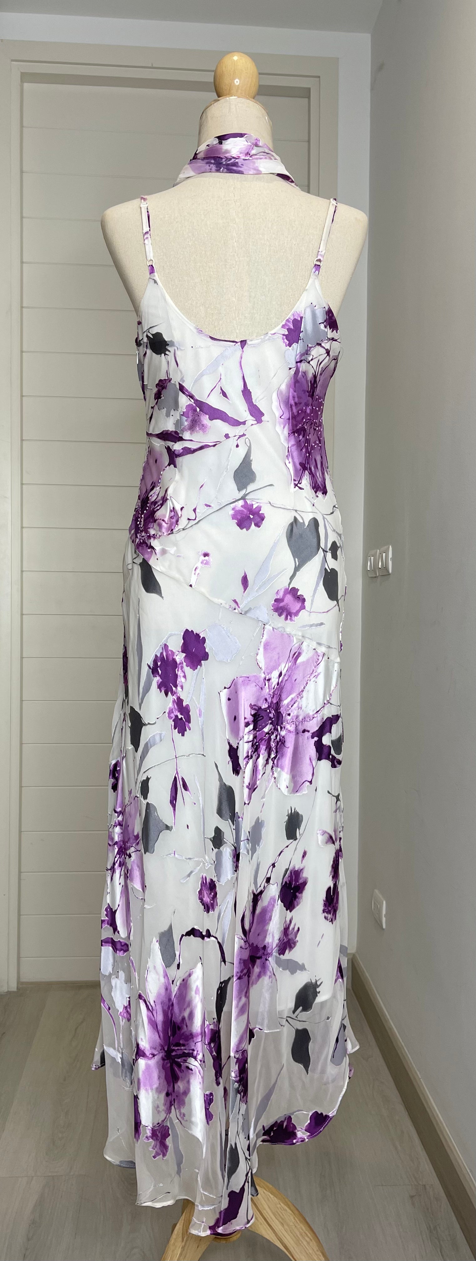 V15 Vintage Adriella London White & Purple Evening Dress (S-M)