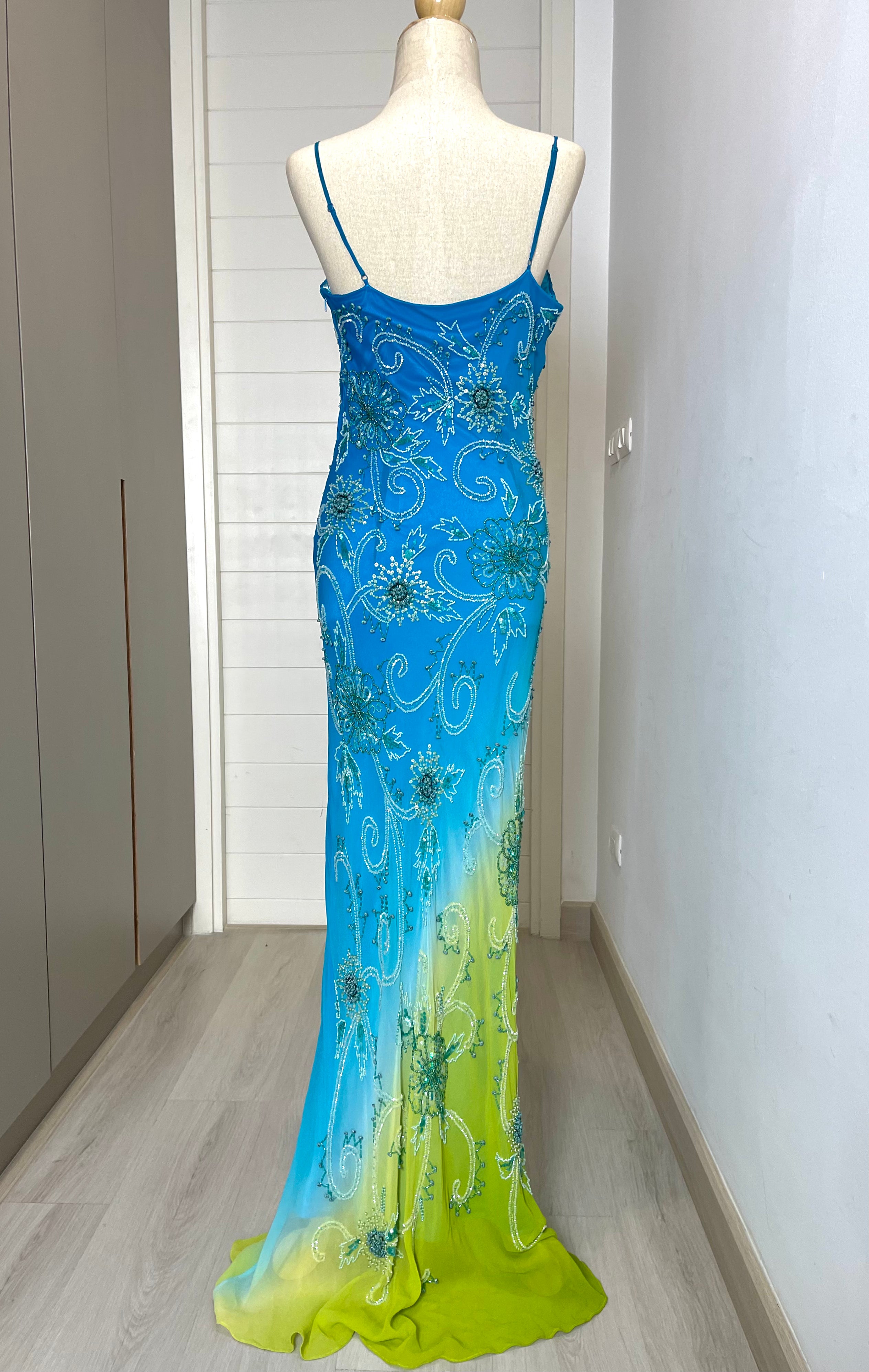 V22 Vintage Super Rare Blue & Green Ombre Evening Dress ** ปิดการเช่าแล้ว**