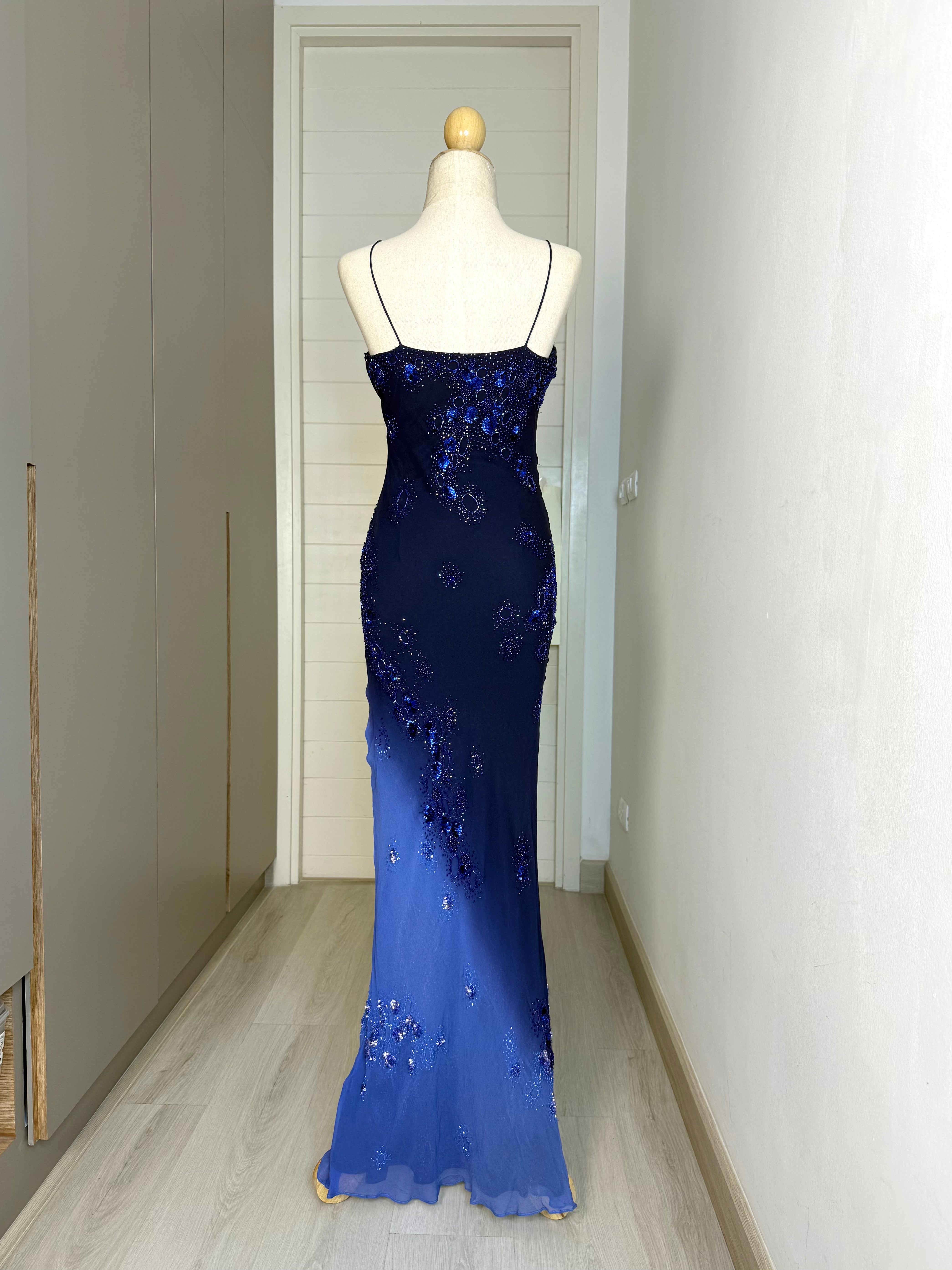 V64 Vintage Super Rare Ombre Navy Blue Evening Gown (XS-S) (XS ต้องปรับสายขึ้น)