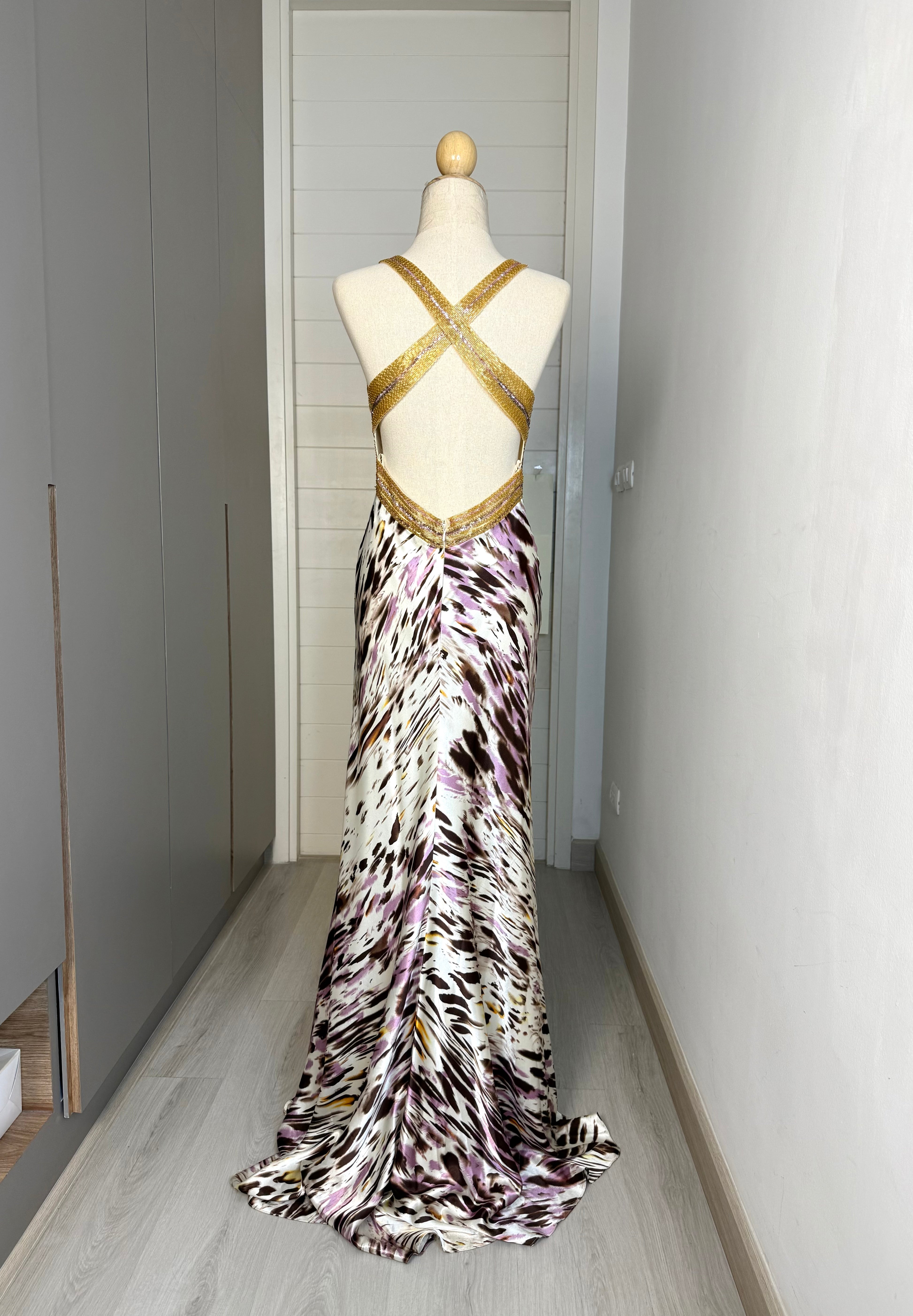 V83 Vintage Dave & Johnny Brown Painting Evening Gown (XS)