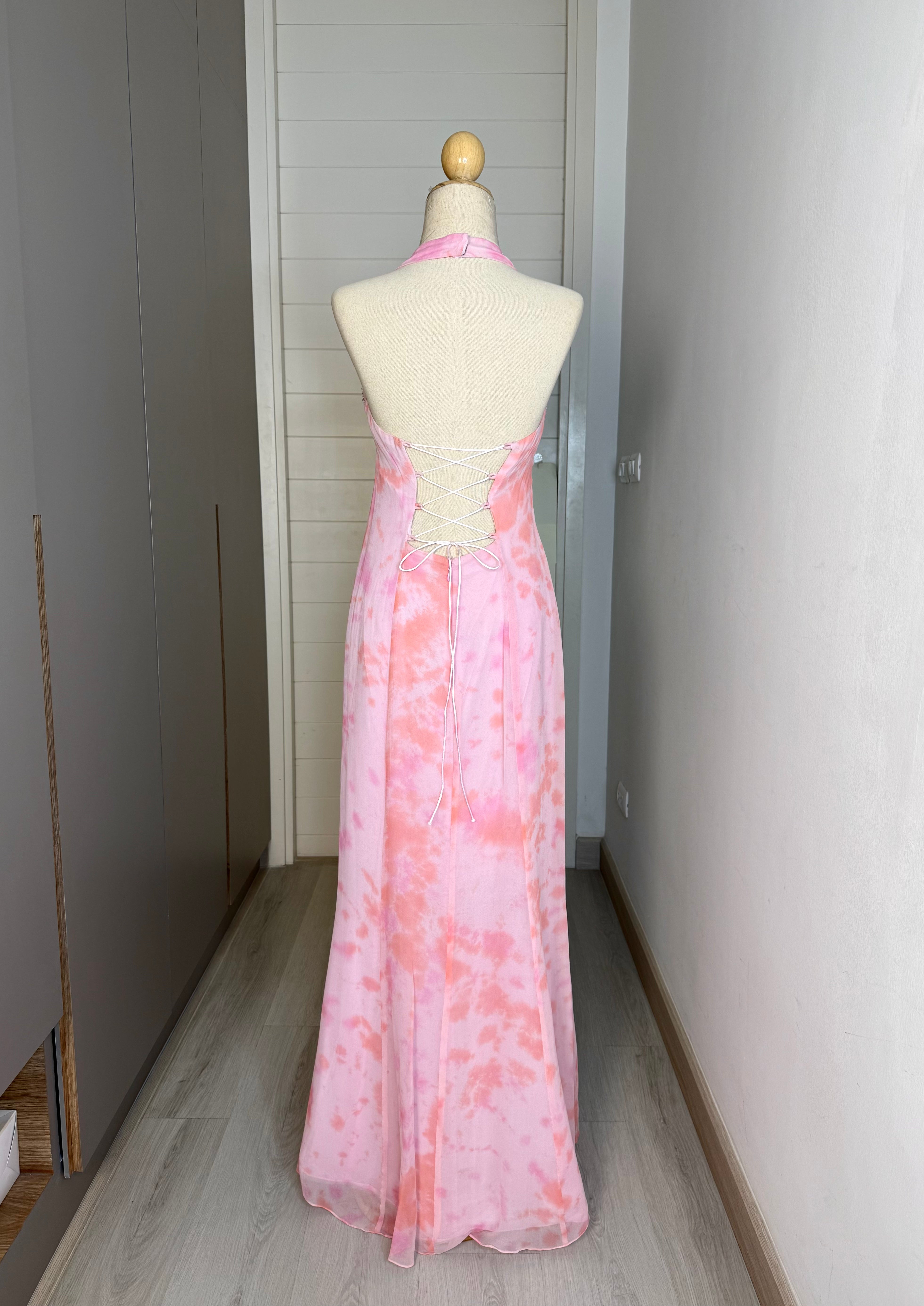 V65 Vintage Super Rare Light Pink Evening Gown (XS-M) (ผูกปรับระดับได้)
