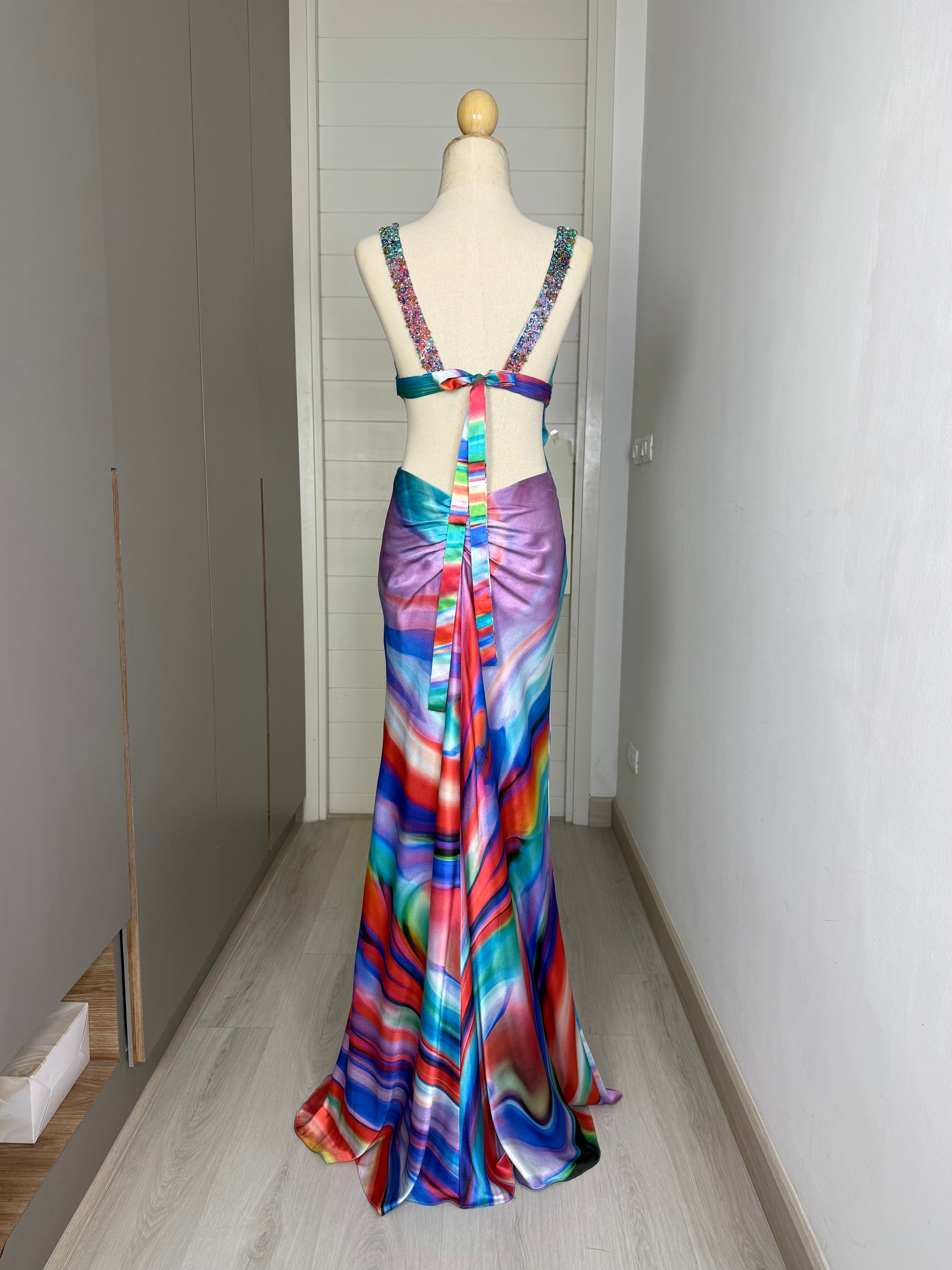 V69 Vintage Super Rare La Femme Rainbow Evening Gown (XS)