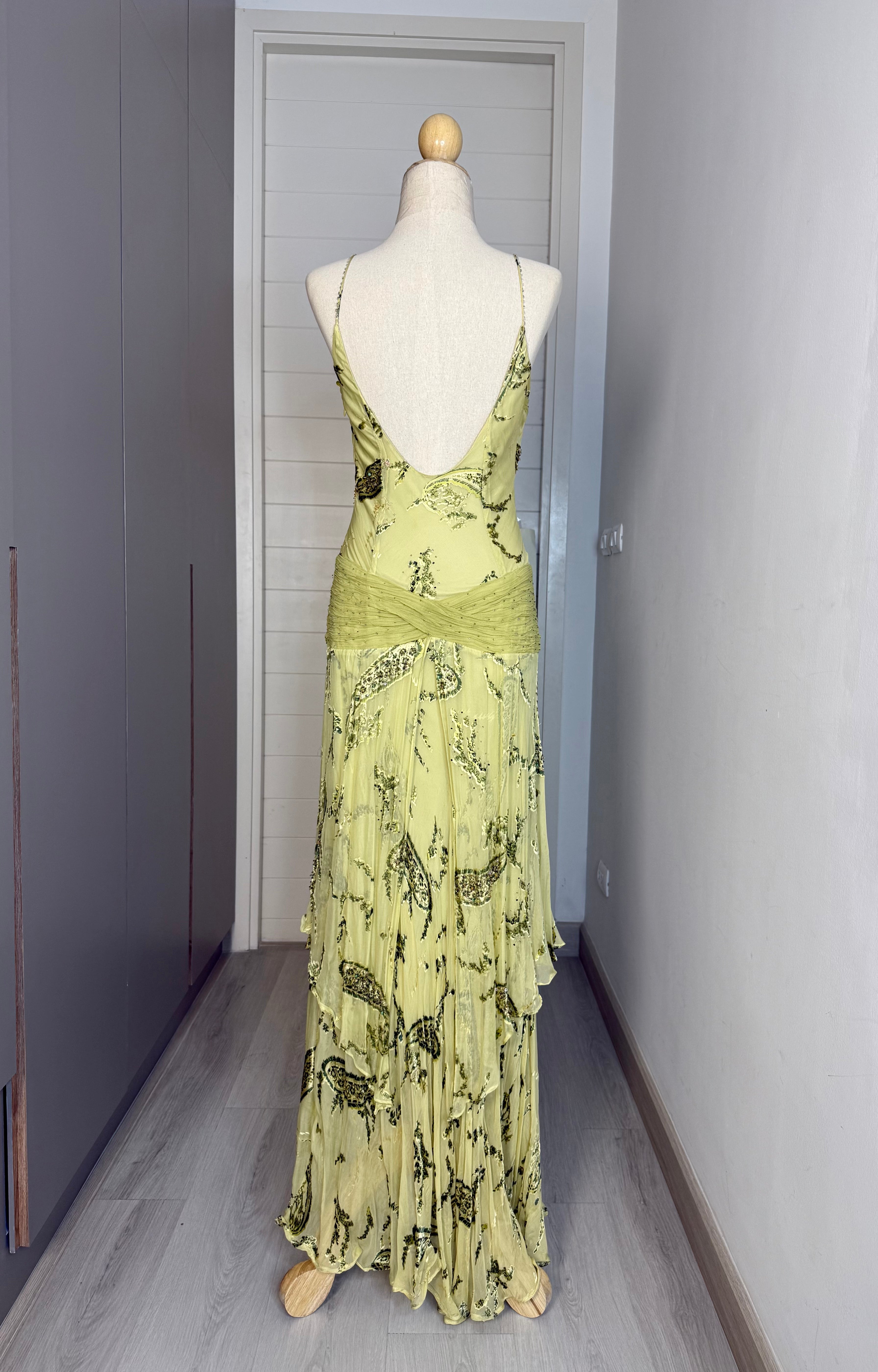 V67 Vintage Super Rare Sue Wong Boho Olive Green Evening Gown (XS-S)