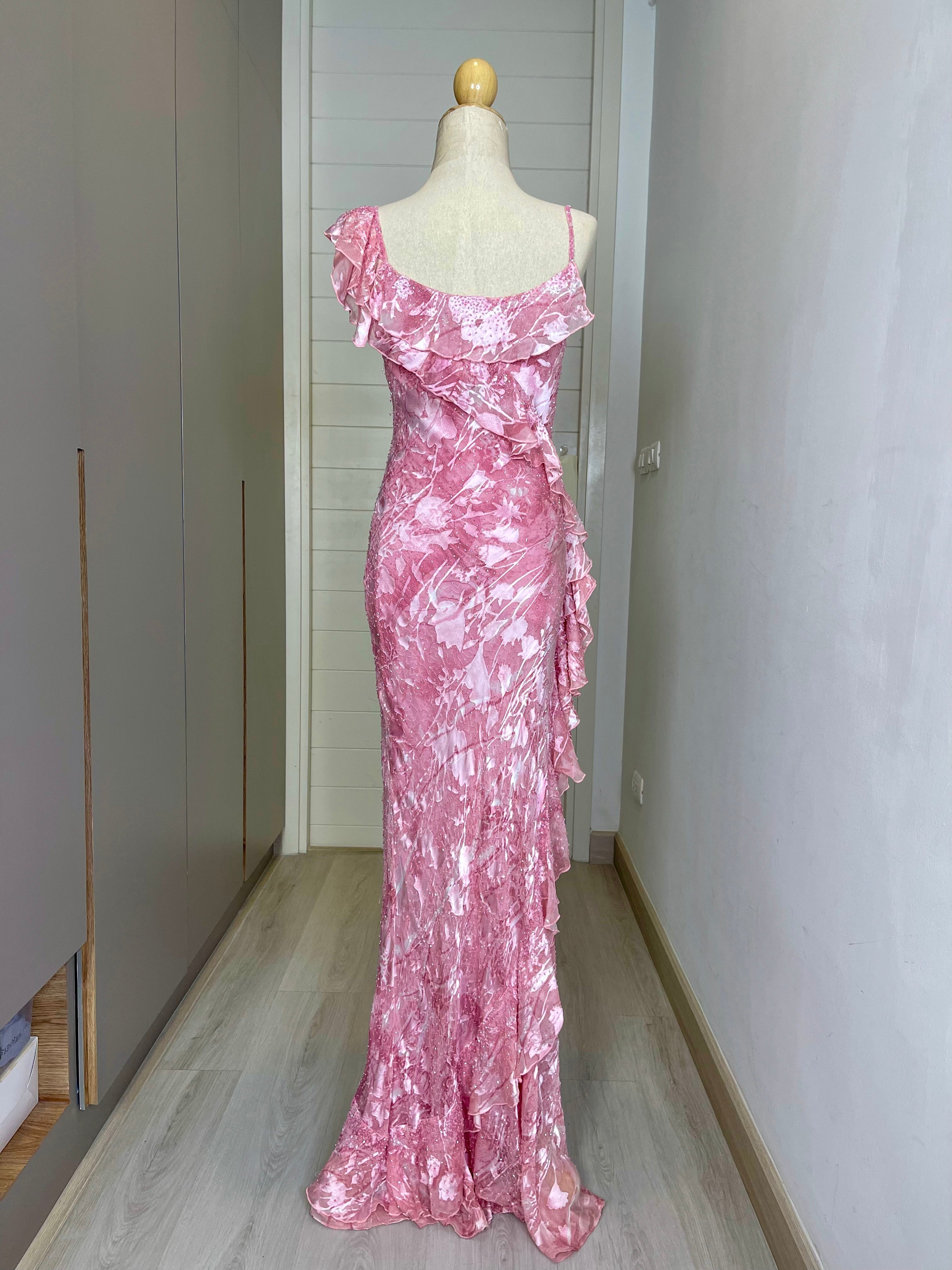 V07 Vintage Super Rare Spanish Baby Pink Evening Dress (XS-S) *ปิดการเช่าแล้ว*