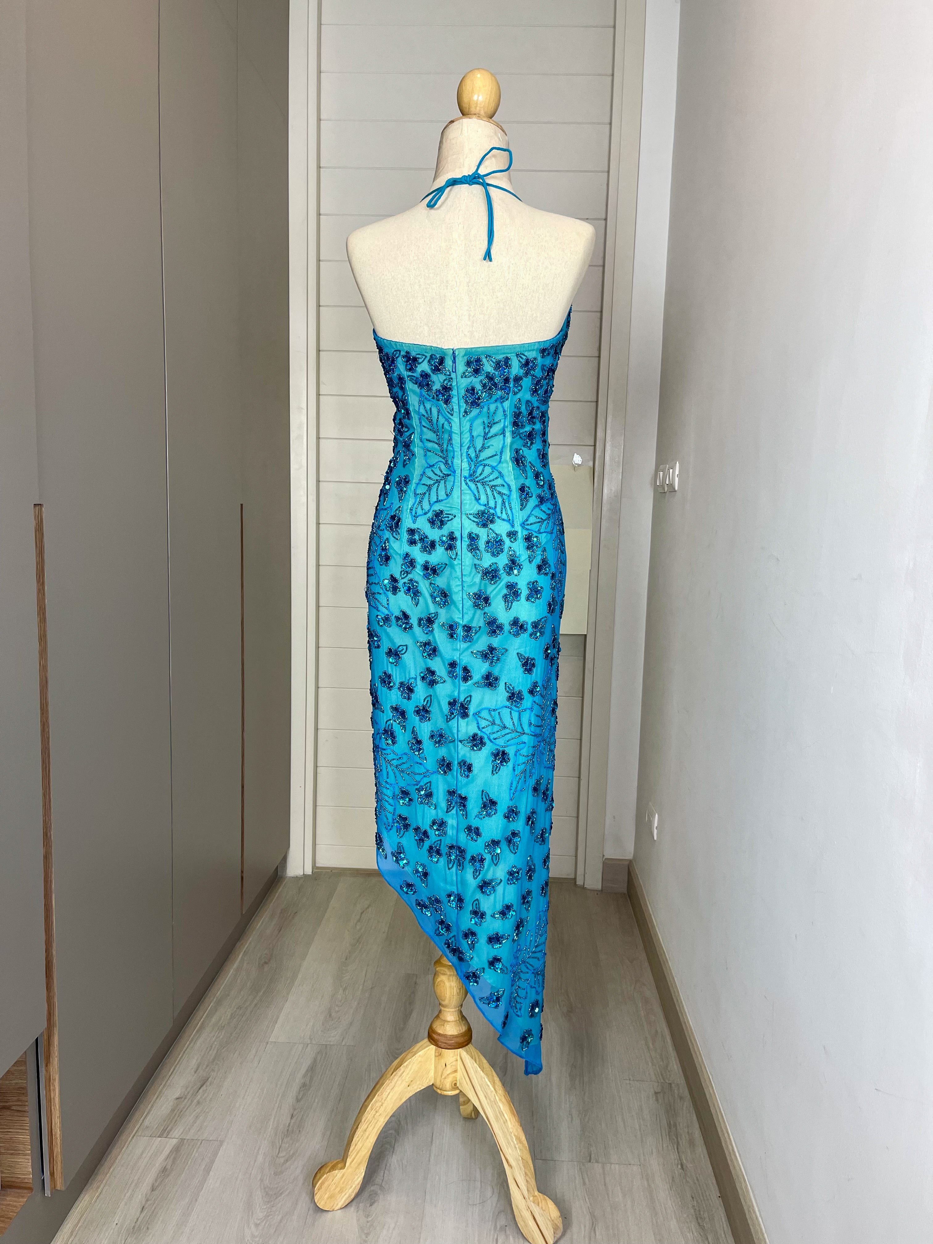 V10 Vintage Sean Collection Teal Evening Dress (XS)