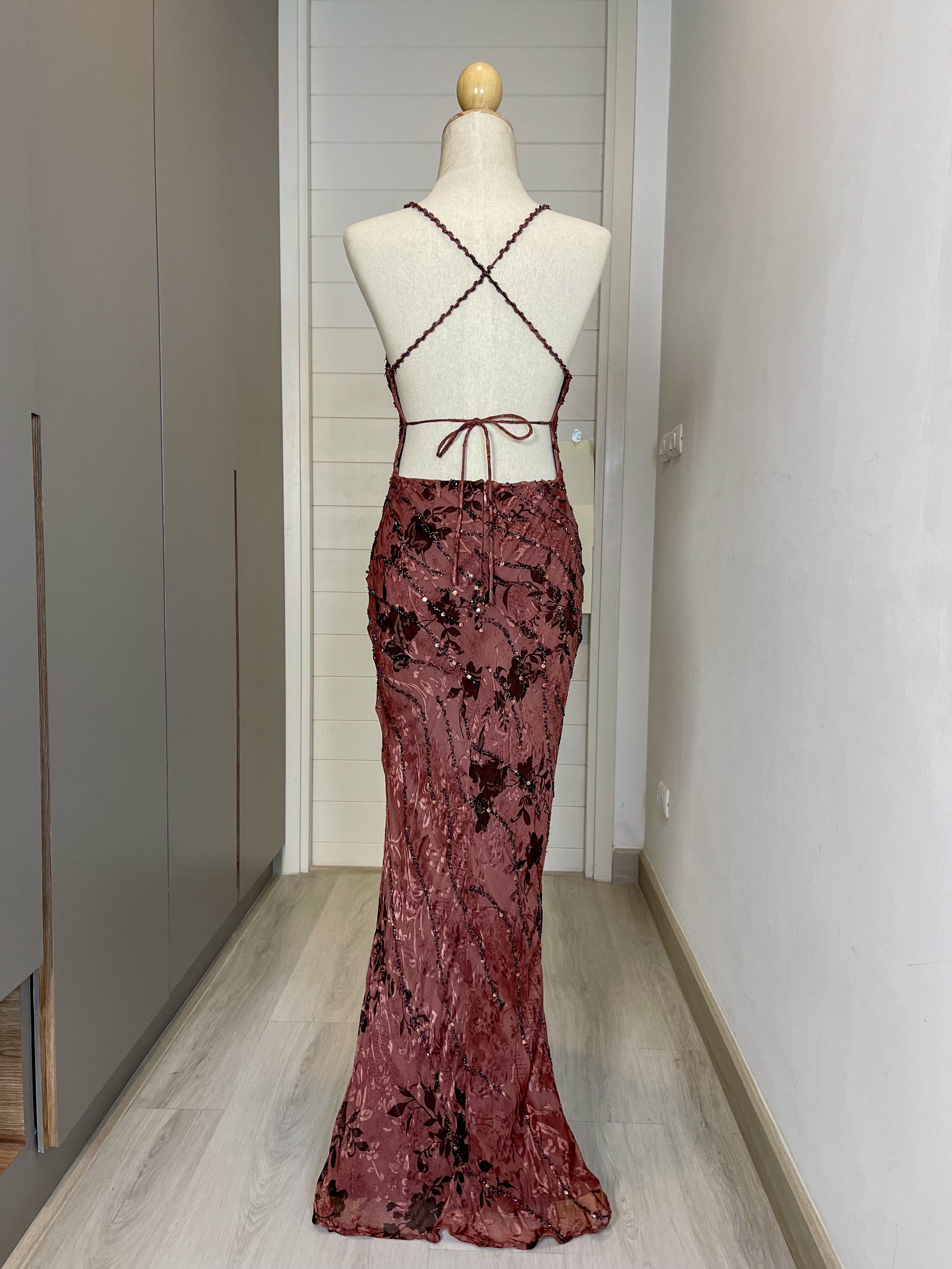 S03 Vintage Super Rare Sue Wong Brown Evening Dress (S-M) **ปิดการเช่าแล้ว**