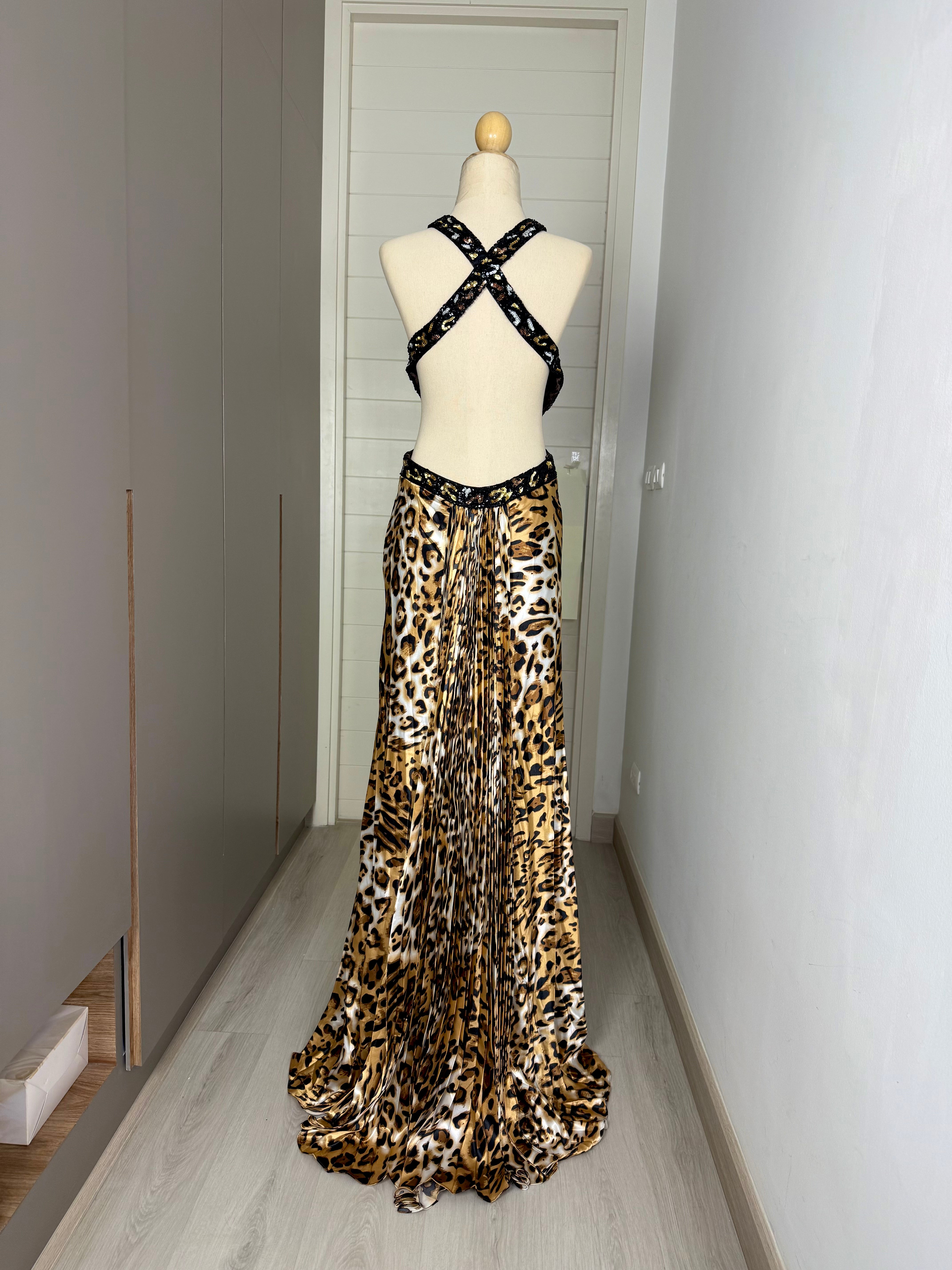 V94 Vintage Camille La Vie Leopard Print Cutout Gown (S-M)