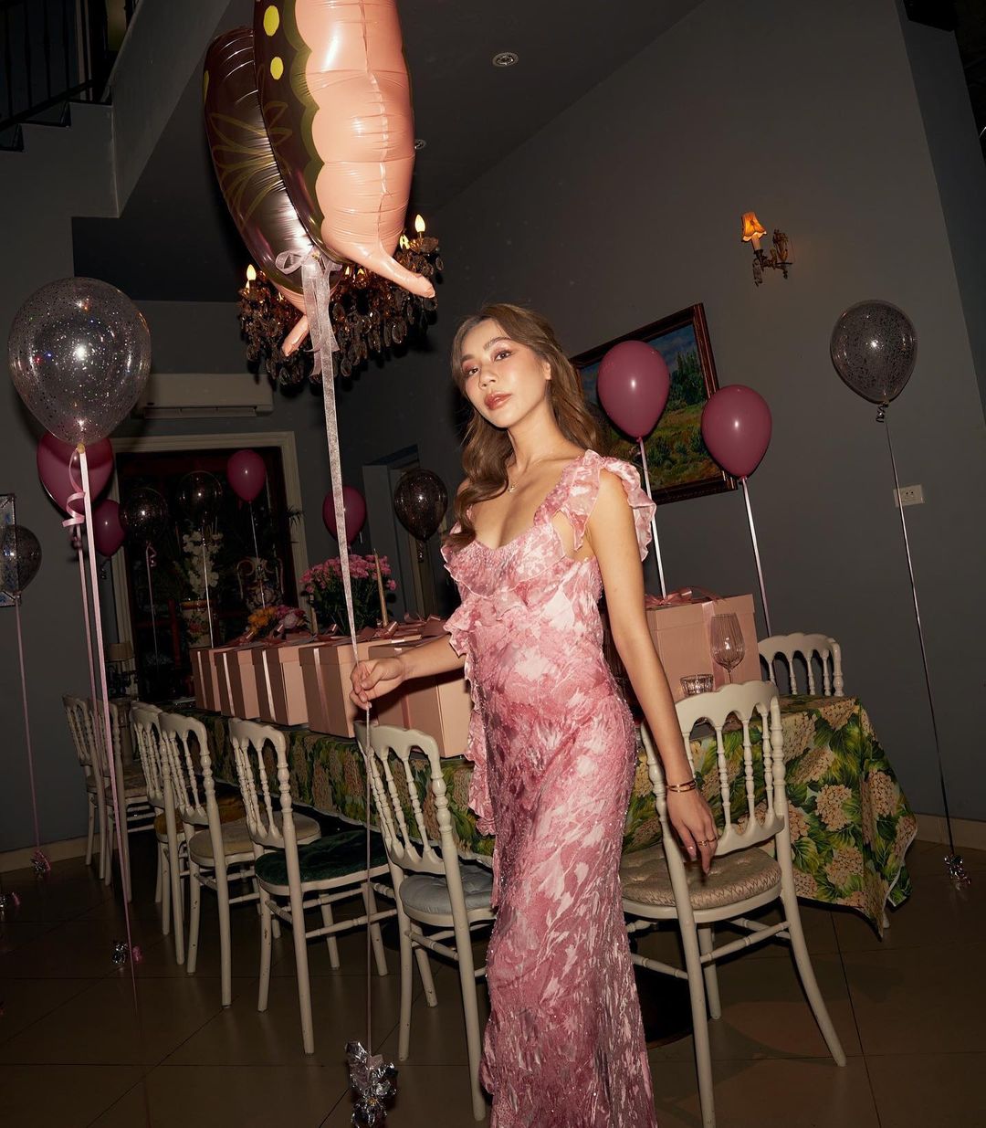 V07 Vintage Super Rare Spanish Baby Pink Evening Dress (XS-S) *ปิดการเช่าแล้ว*