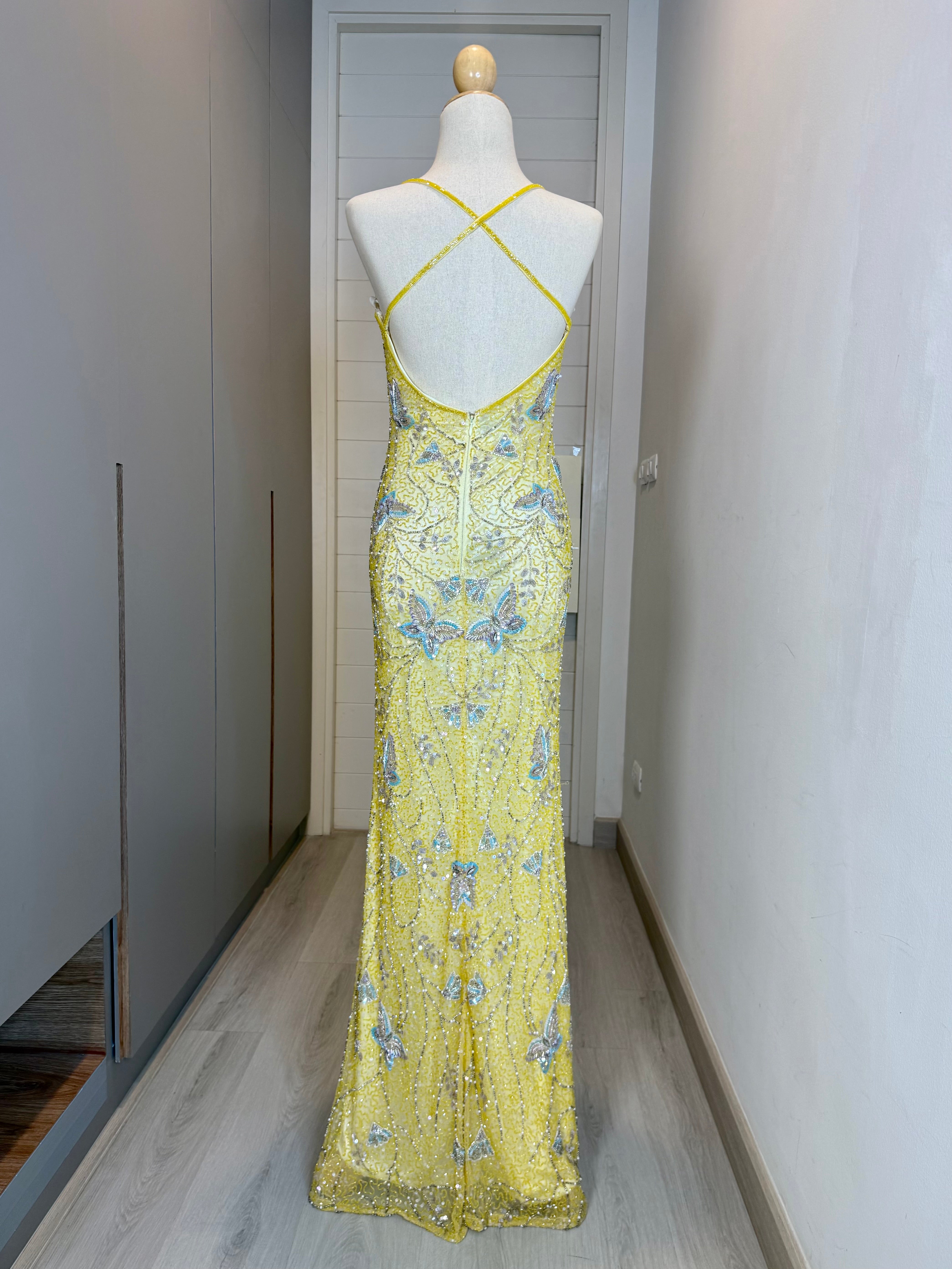 V247 Vintage Primavera Aurora Butterfly Beaded Slit Gown (XS–S)