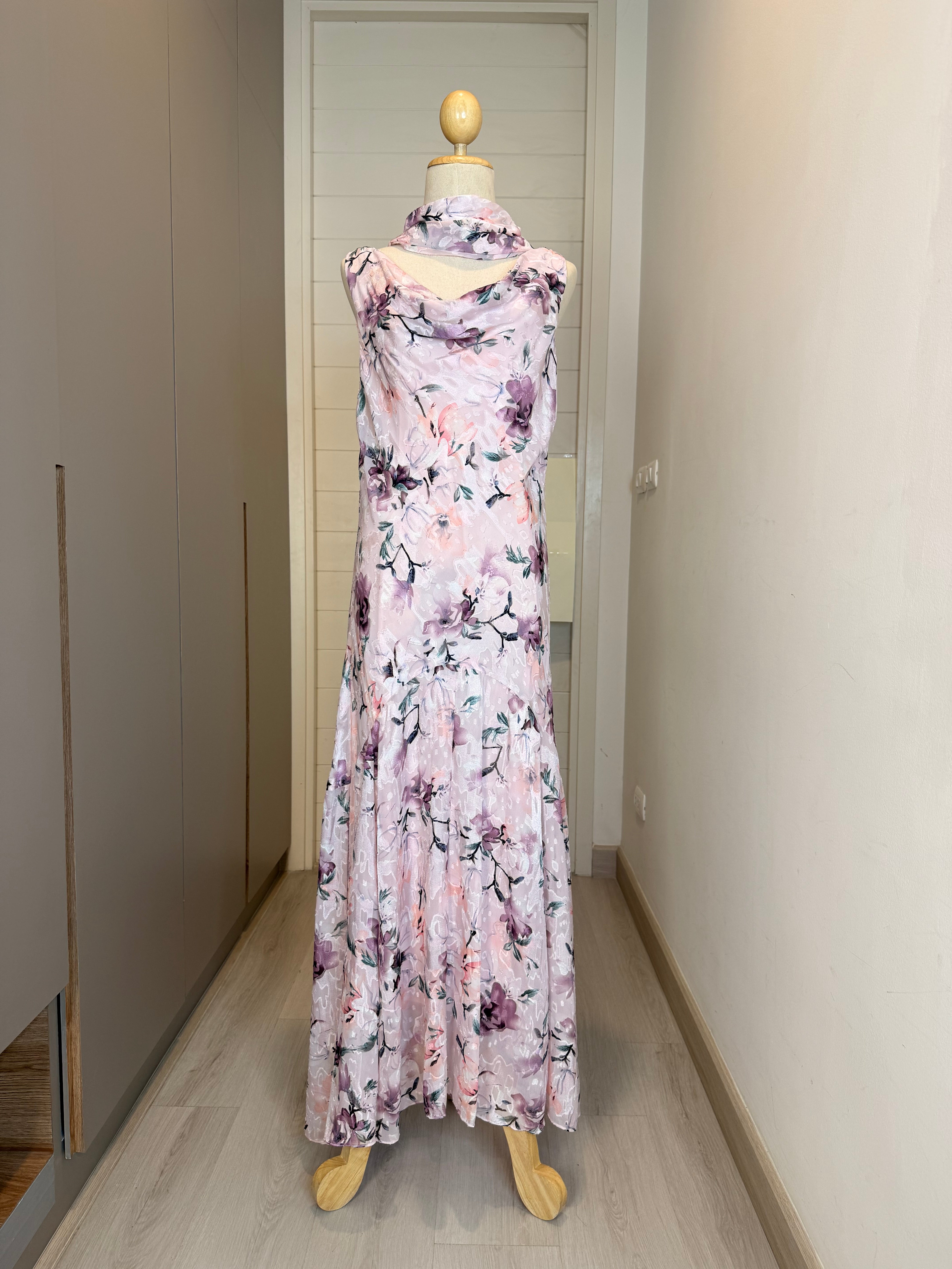 V297 Vintage Blush Garden Scarf Dress (L-XL)