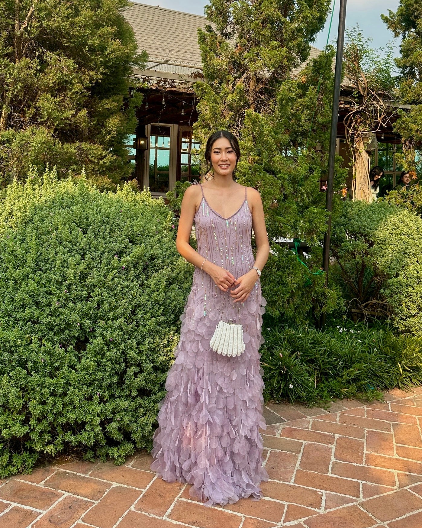 V263 Vintage Lavender Petal Beaded Gown (S)